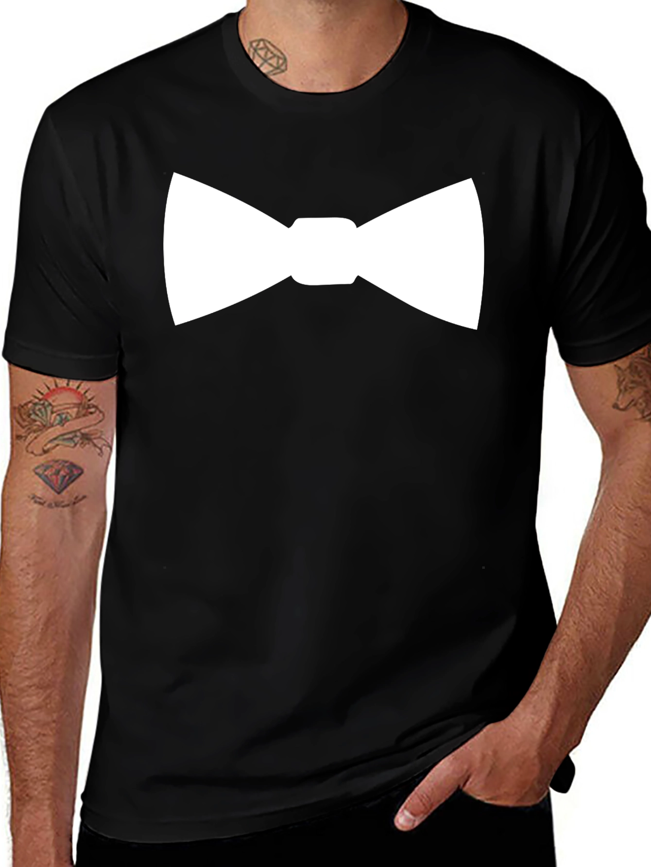 White Bowtie Black T-Shirt