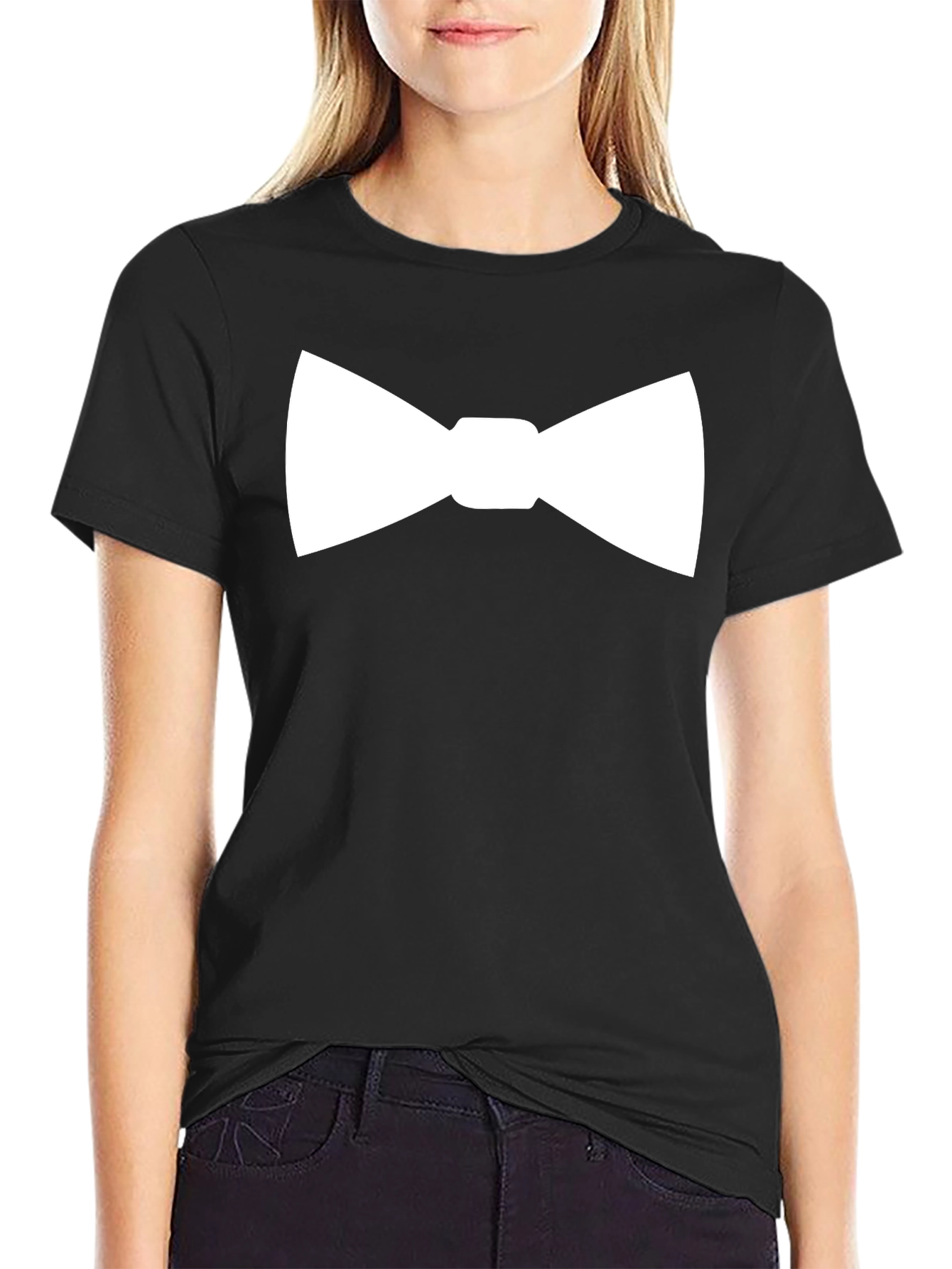 White Bowtie Black T-Shirt