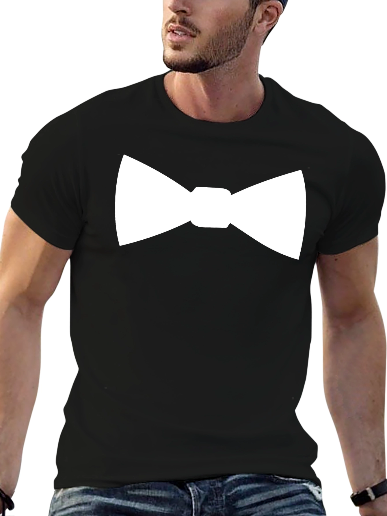 White Bowtie Black T-Shirt