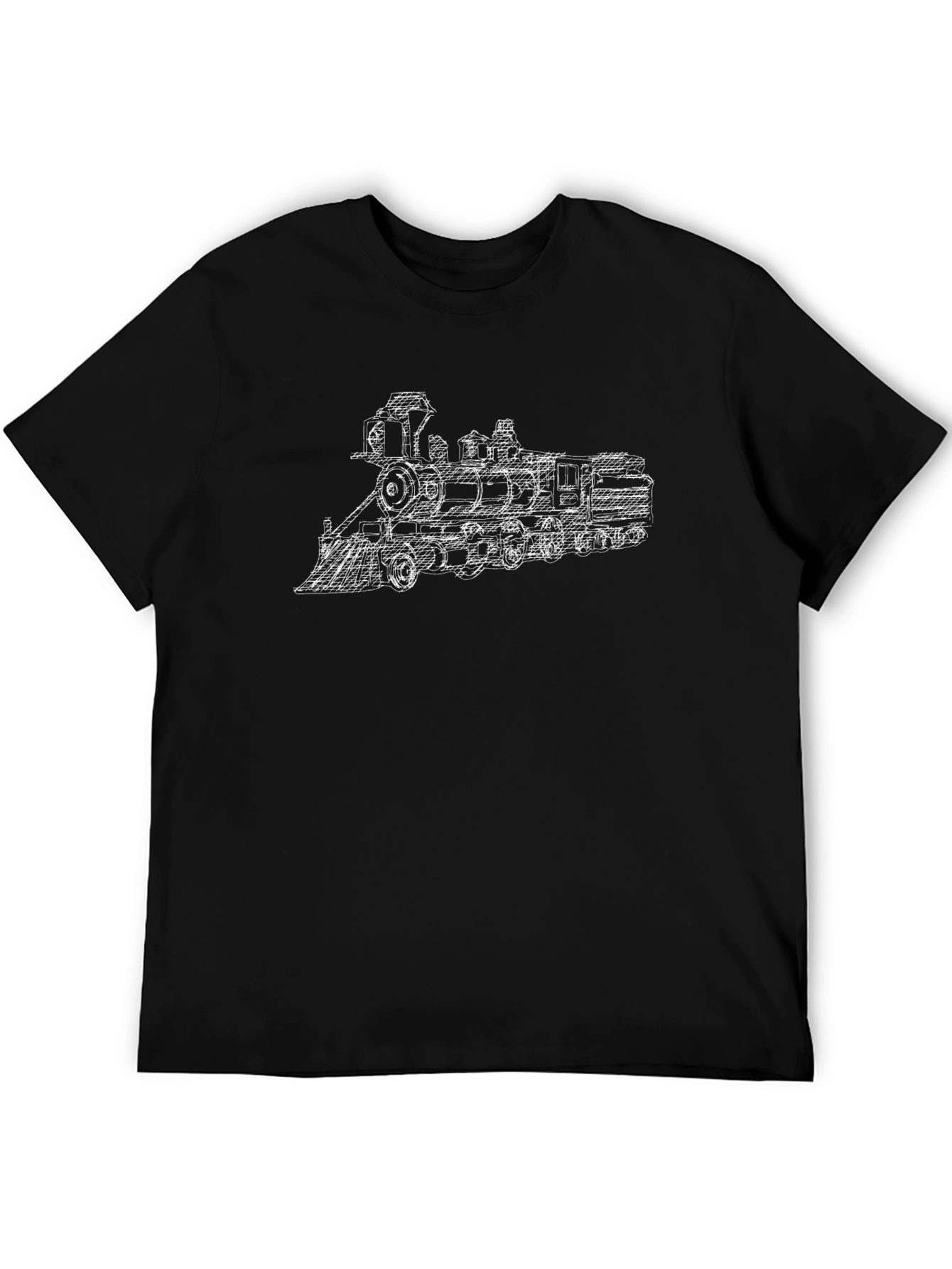 Train Sketch Graphic Tee - Black Cotton T-Shirt