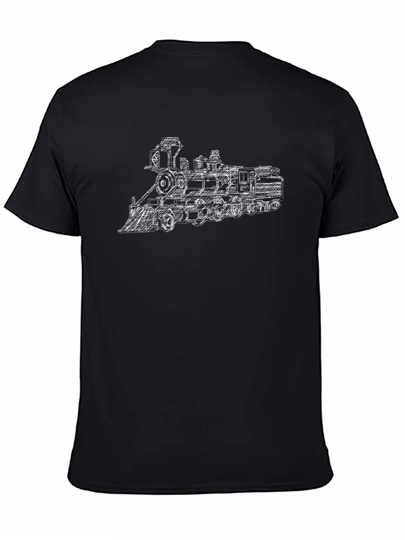 Train Sketch Graphic Tee - Black Cotton T-Shirt