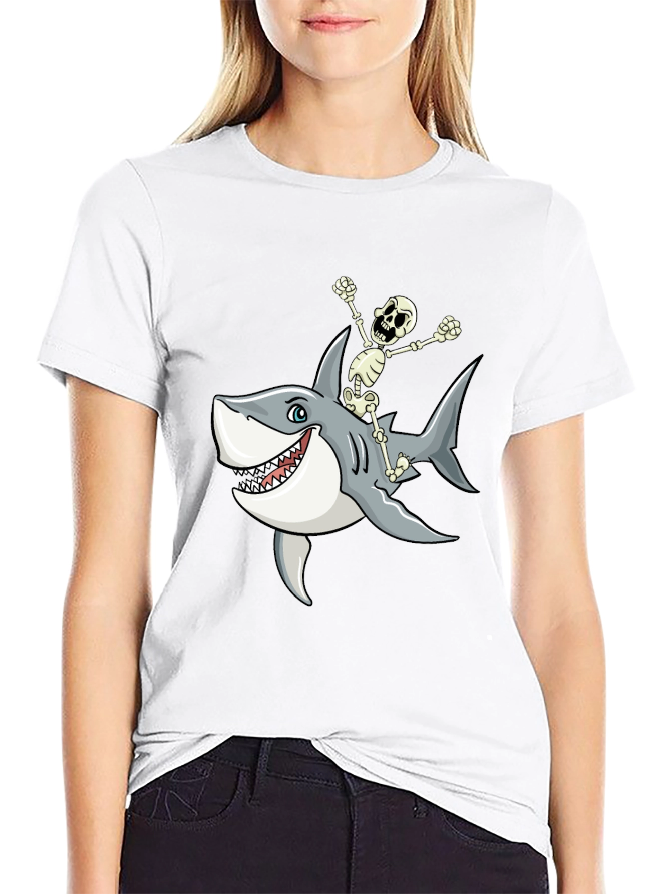 Shark Riding Skeleton T-Shirt