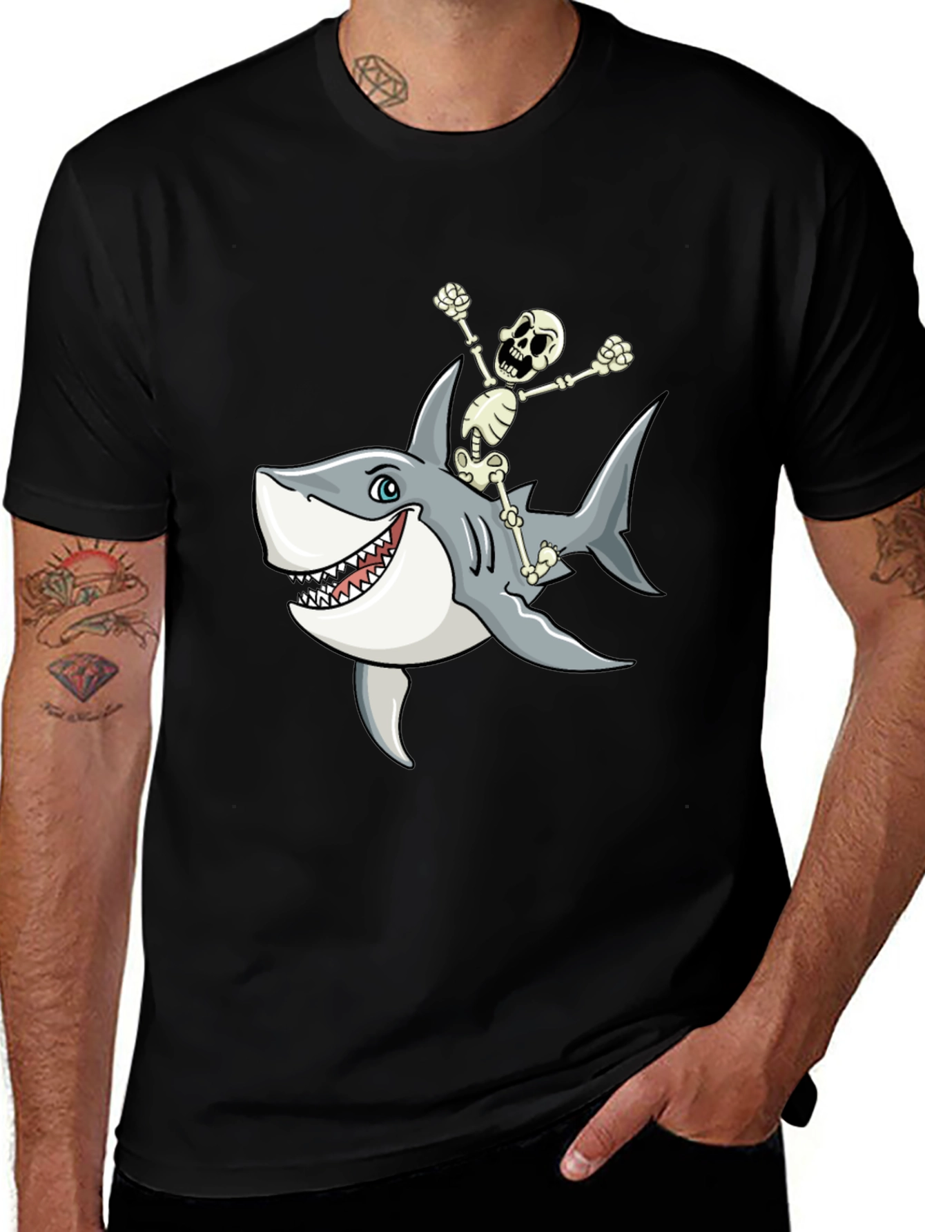 Shark Riding Skeleton T-Shirt