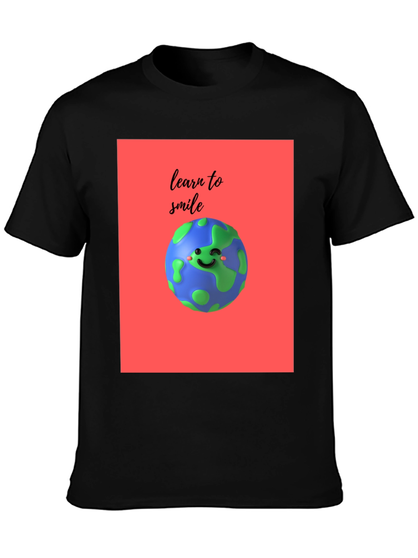 Learn to Smile Earth Graphic Black T-Shirt
