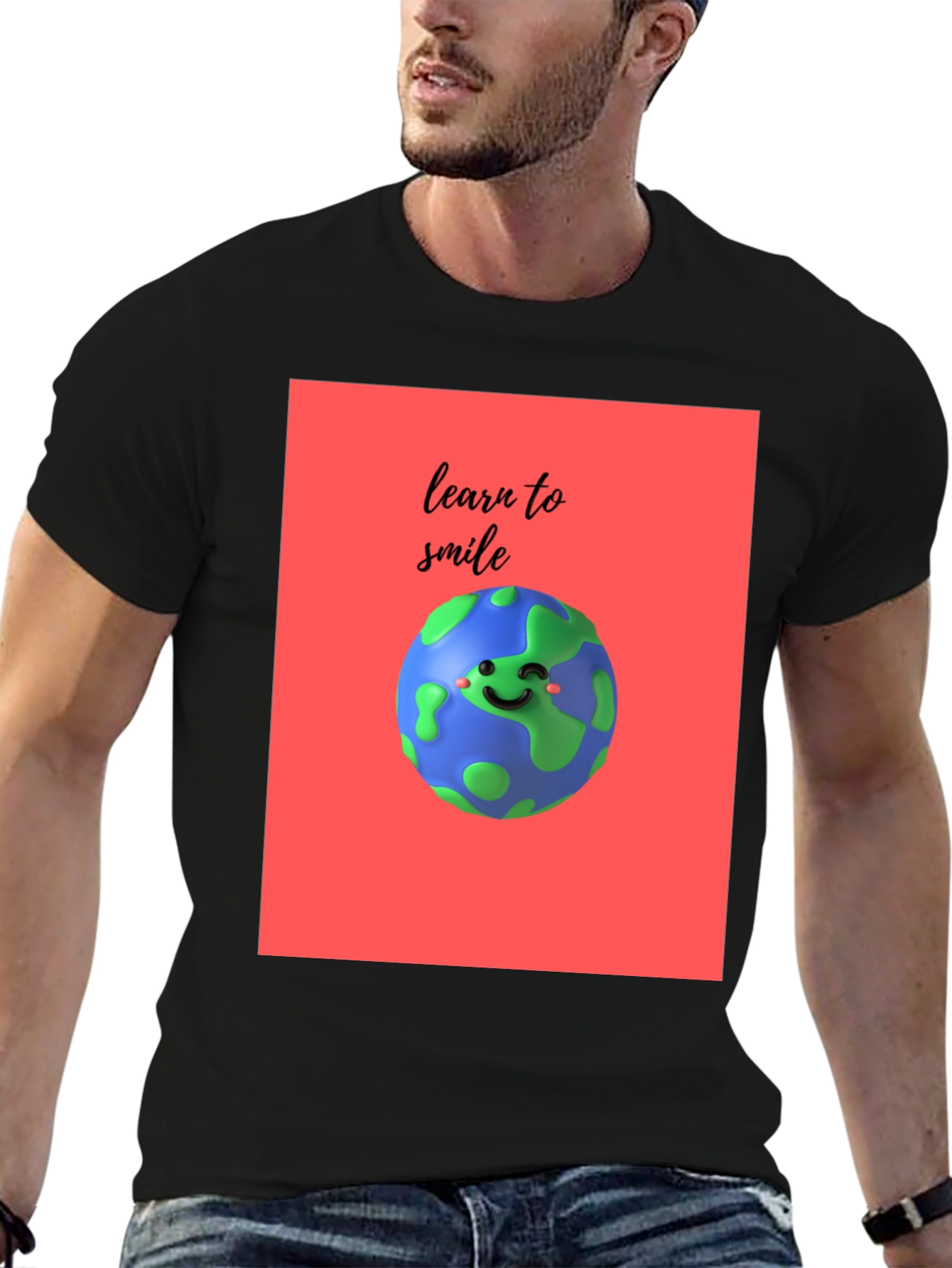 Learn to Smile Earth Graphic Black T-Shirt