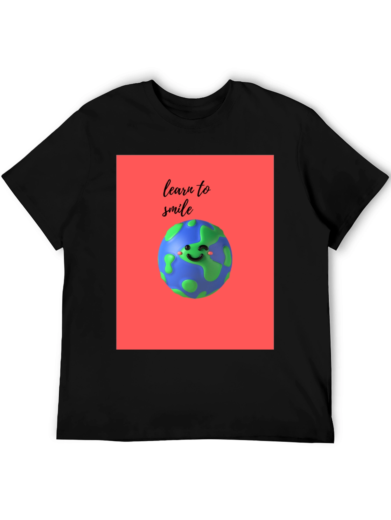 Learn to Smile Earth Graphic Black T-Shirt