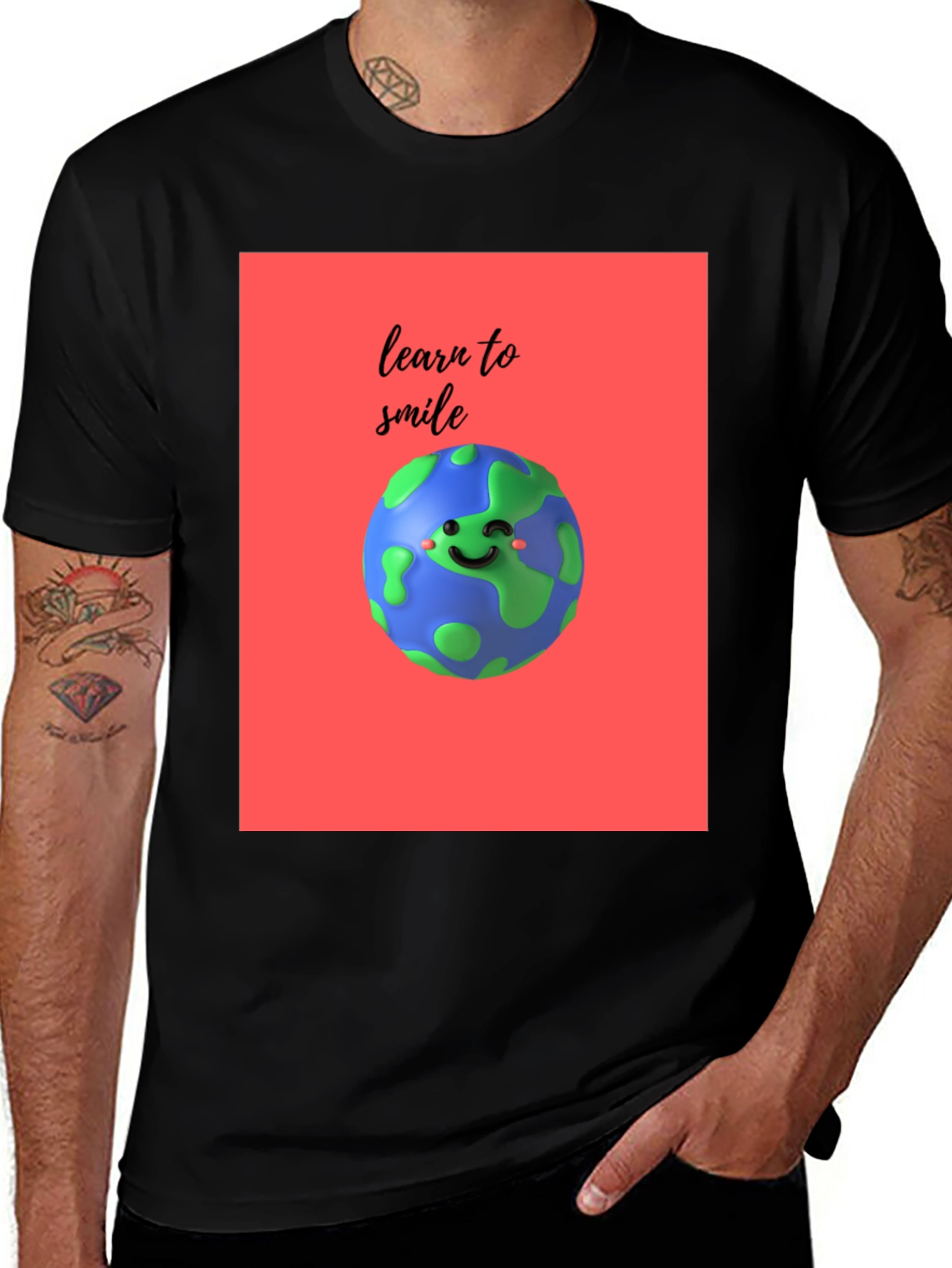 Learn to Smile Earth Graphic Black T-Shirt