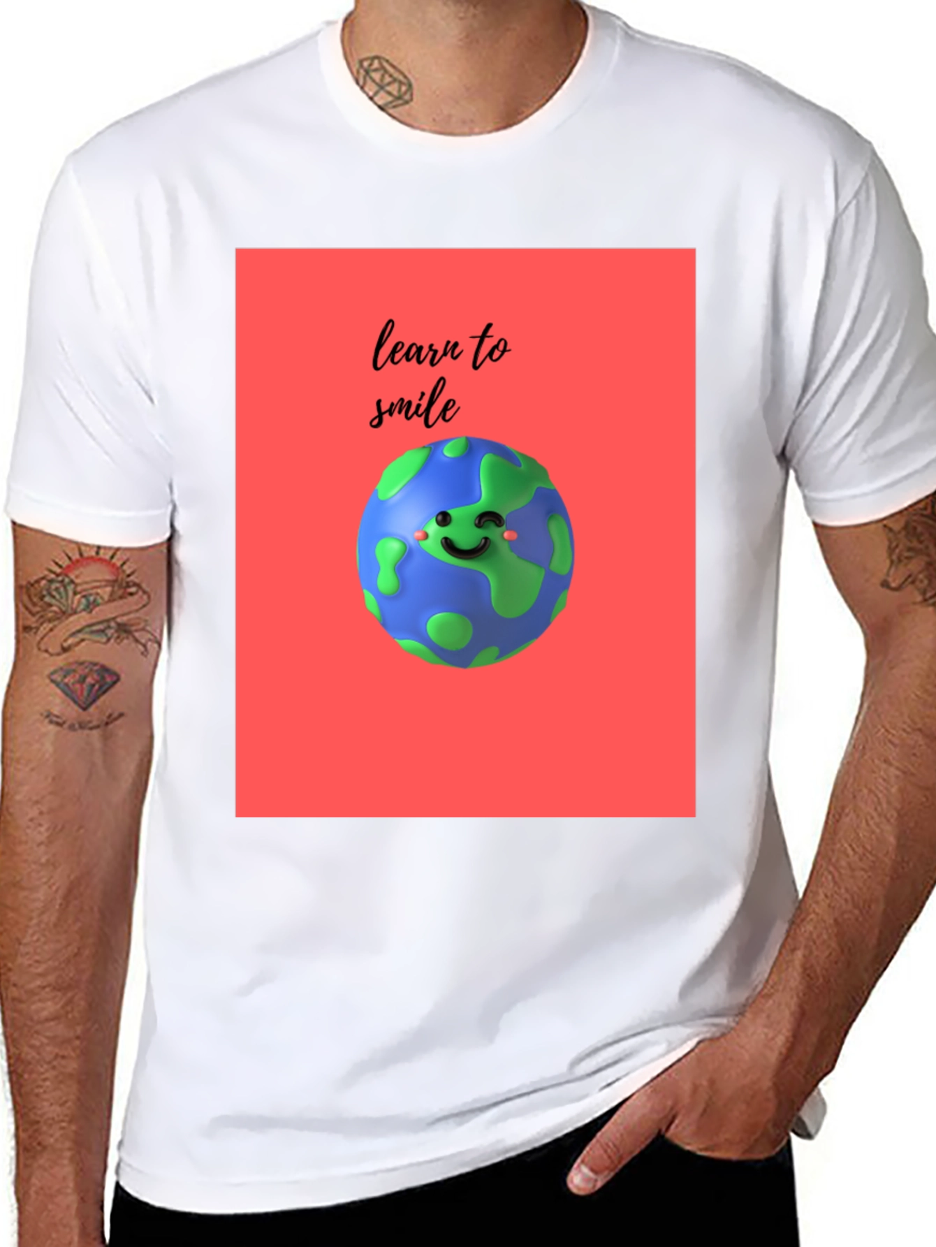 Learn to Smile Earth Graphic Black T-Shirt