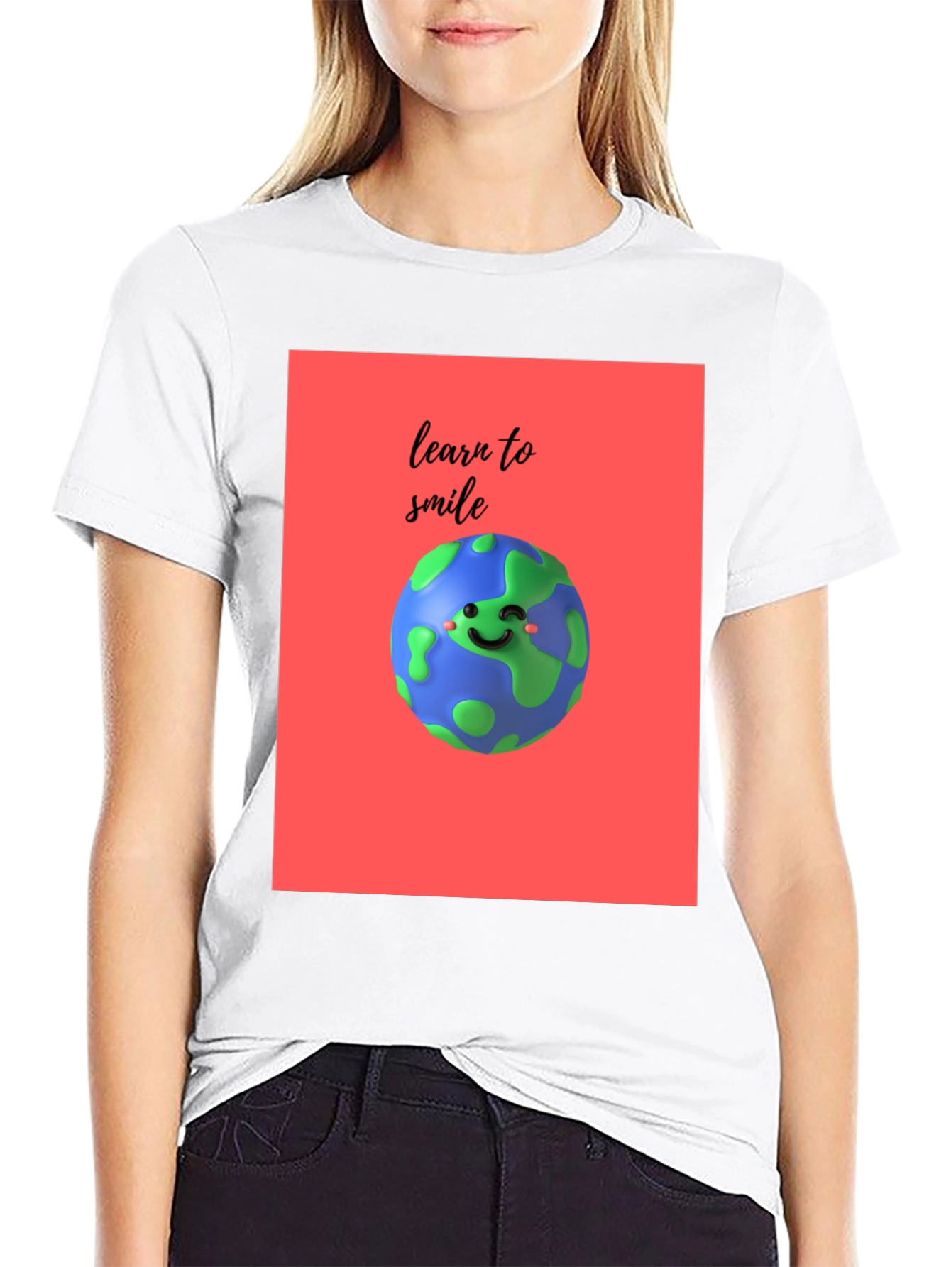Learn to Smile Earth Graphic Black T-Shirt