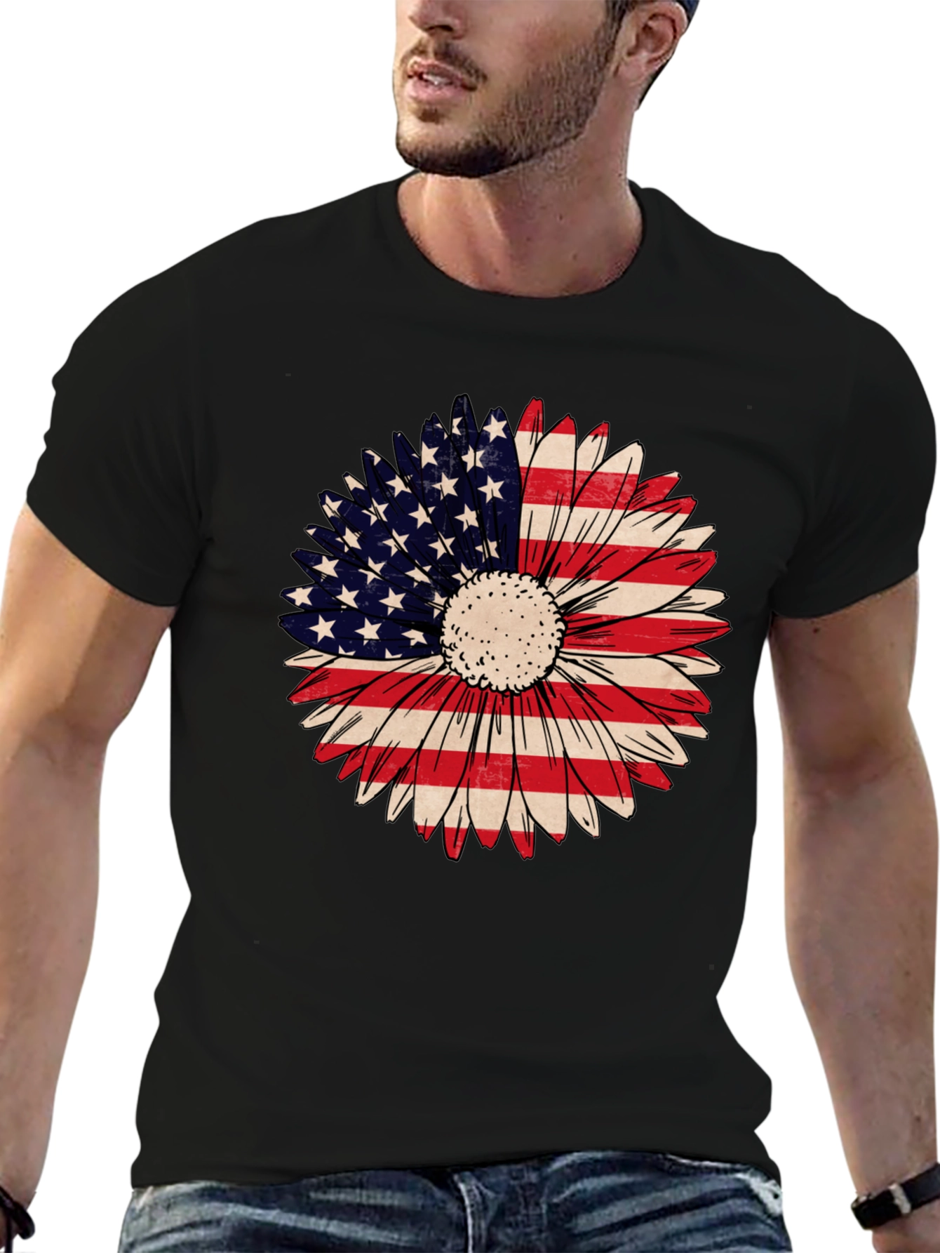 American Flag Sunflower Graphic Tee