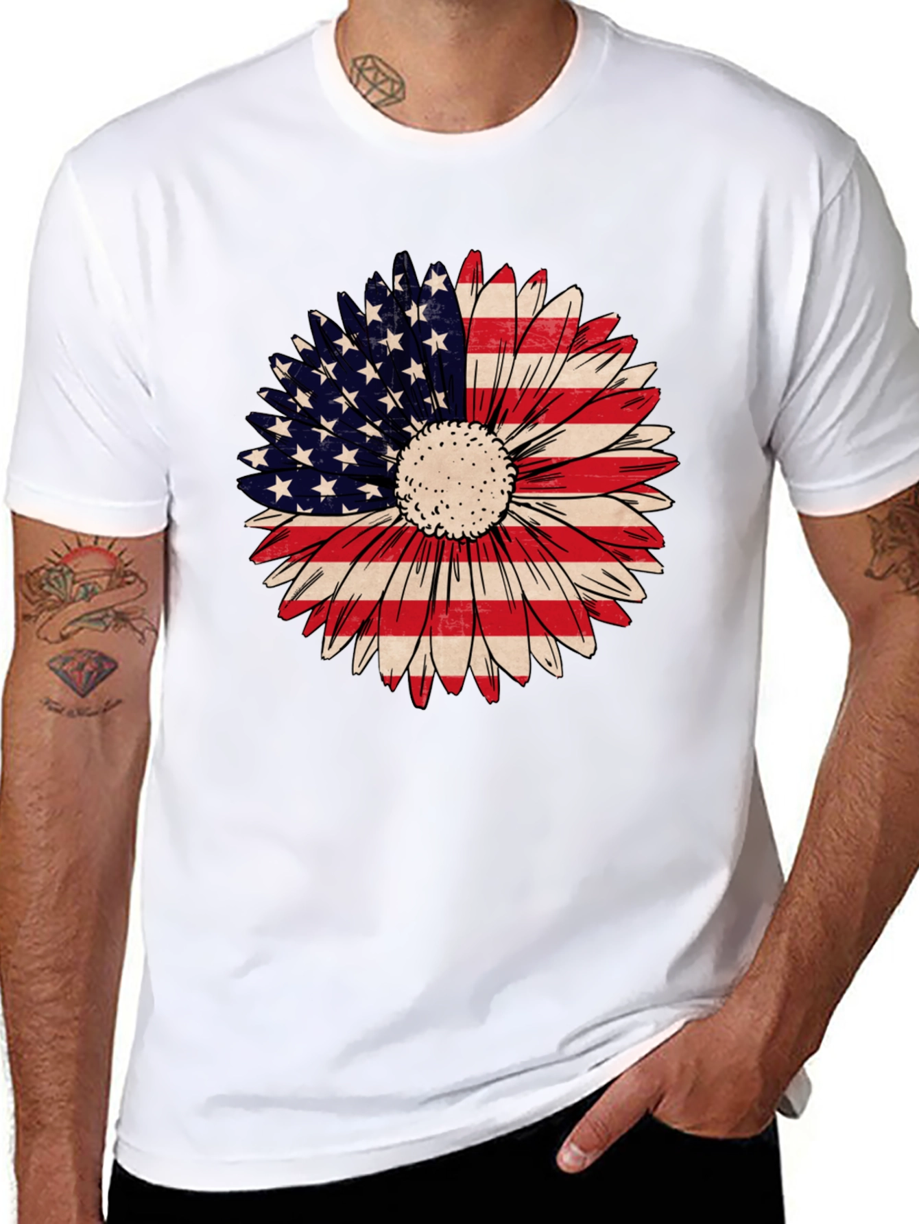 American Flag Sunflower Graphic Tee