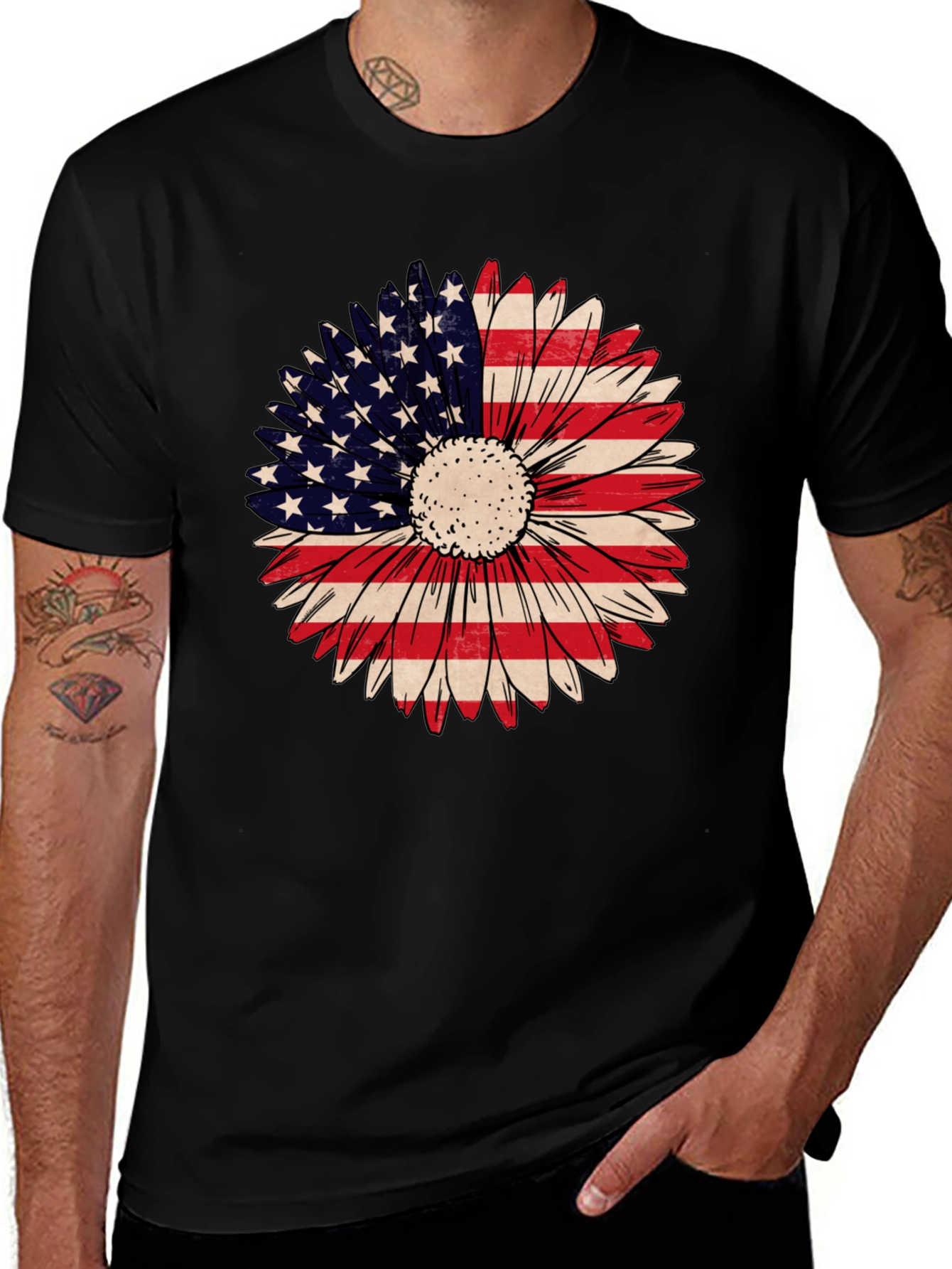 American Flag Sunflower Graphic Tee