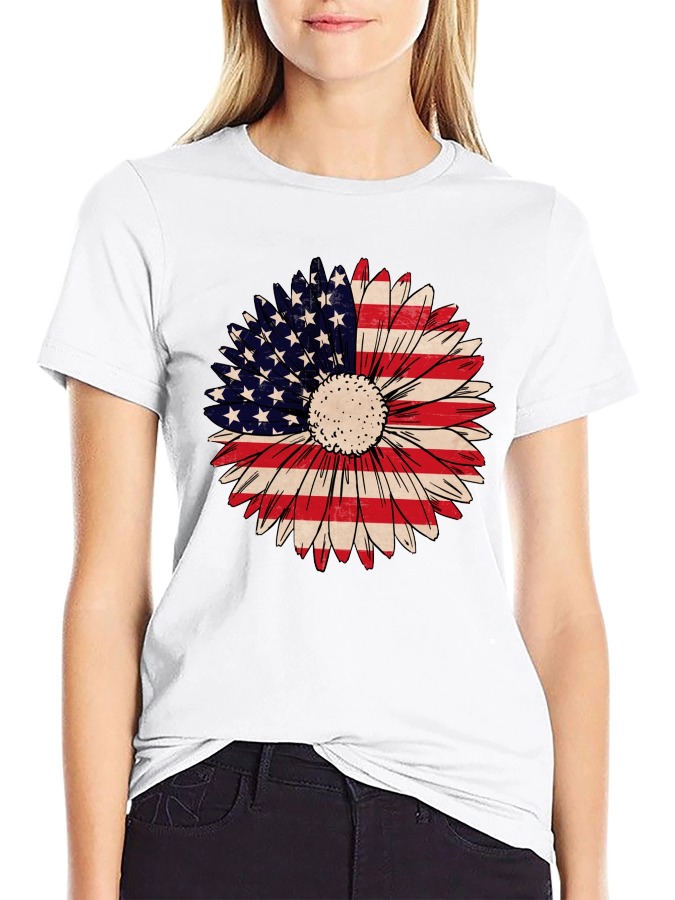 American Flag Sunflower Graphic Tee