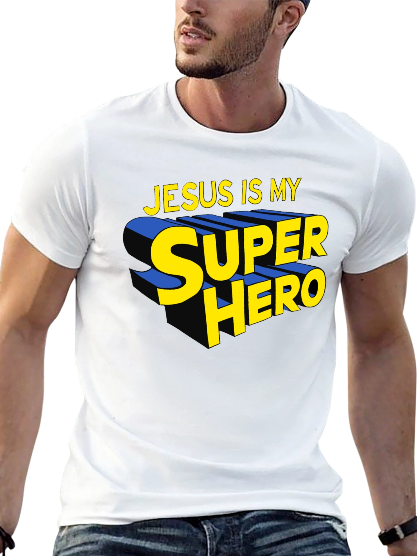 Jesus Is My Superhero Black Graphic Tee