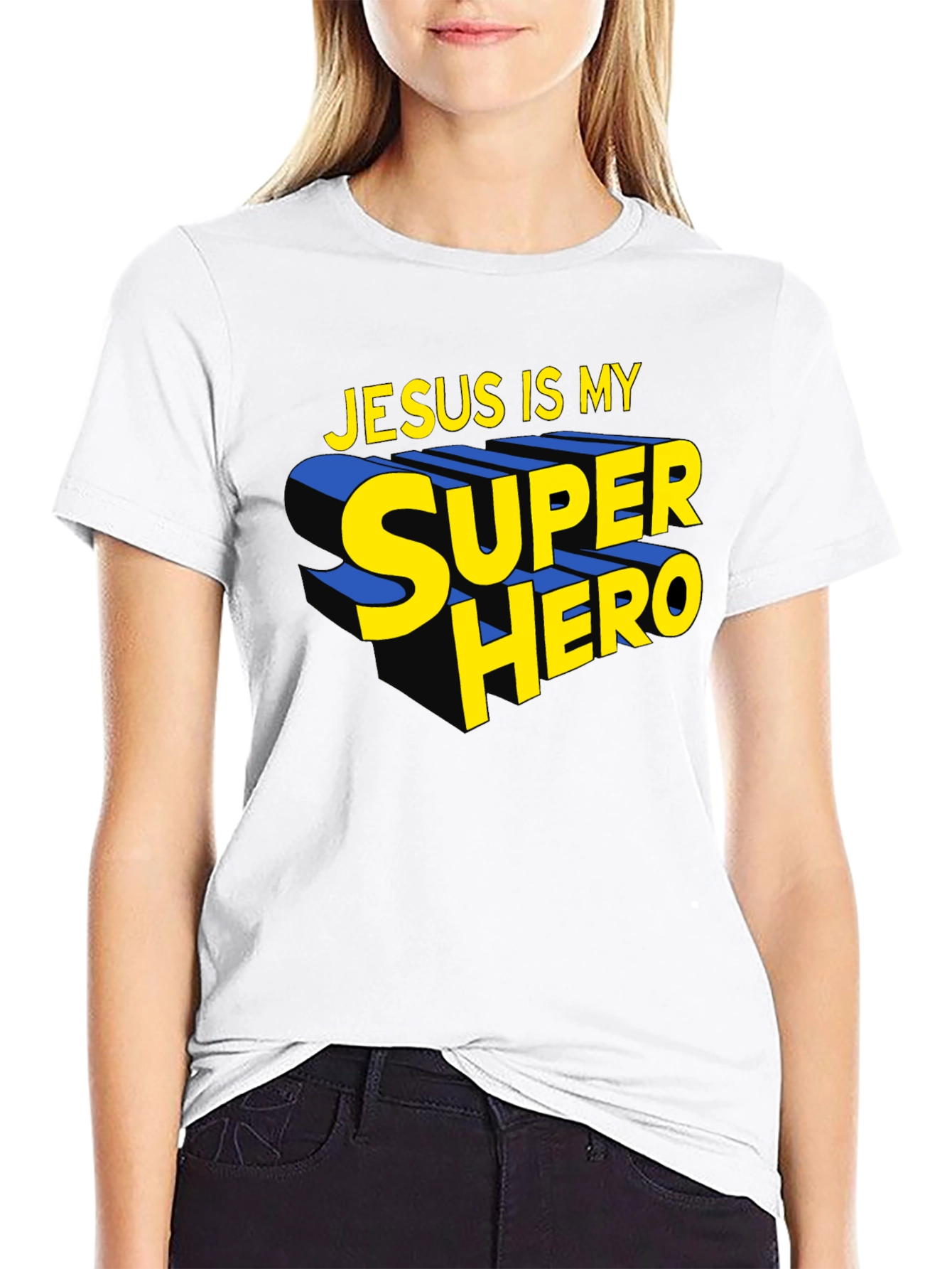 Jesus Is My Superhero Black Graphic Tee