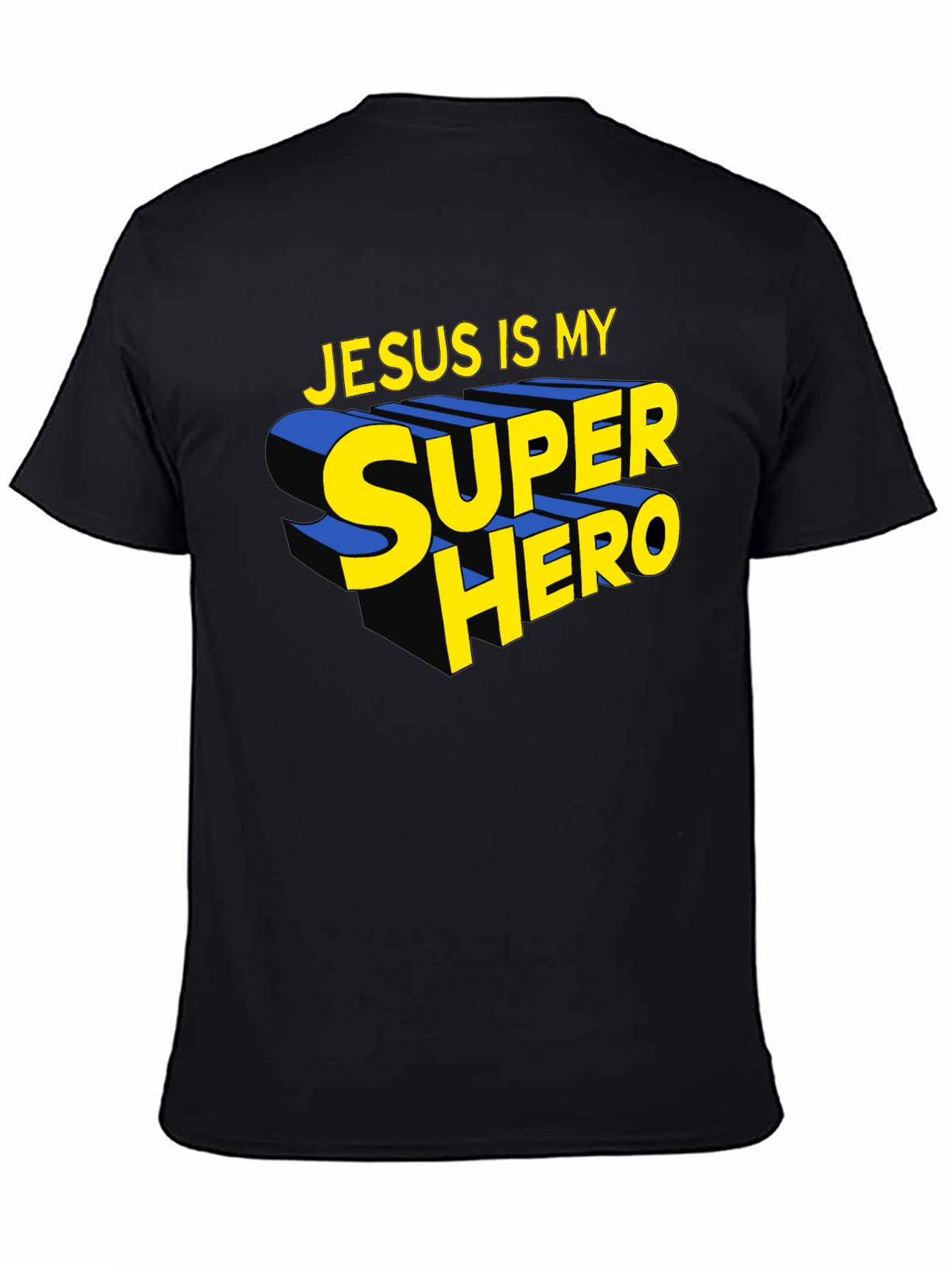 Jesus Is My Superhero Black Graphic Tee