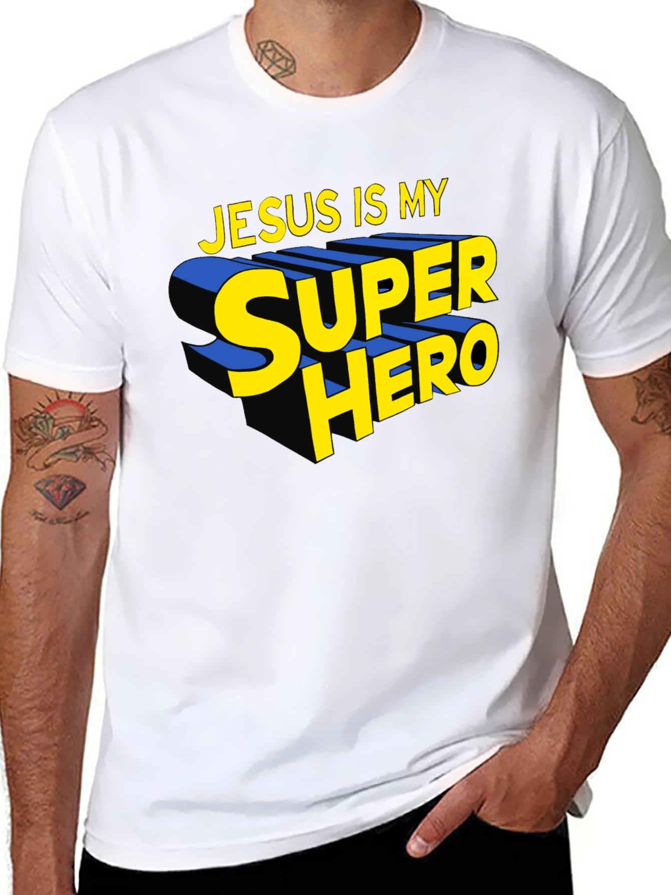 Jesus Is My Superhero Black Graphic Tee