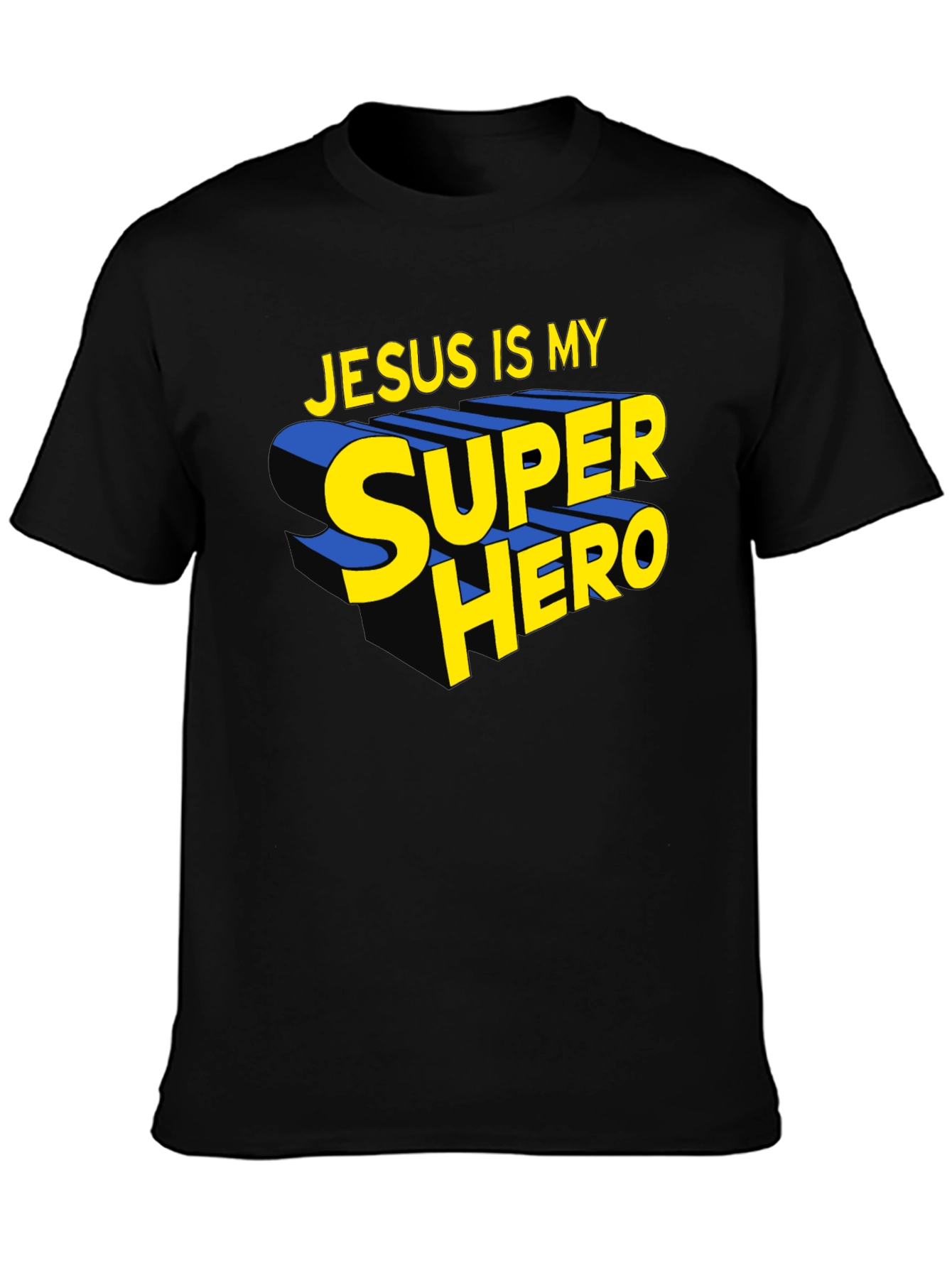 Jesus Is My Superhero Black Graphic Tee