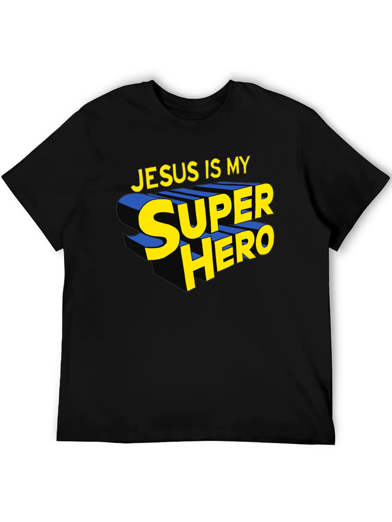 Jesus Is My Superhero Black Graphic Tee