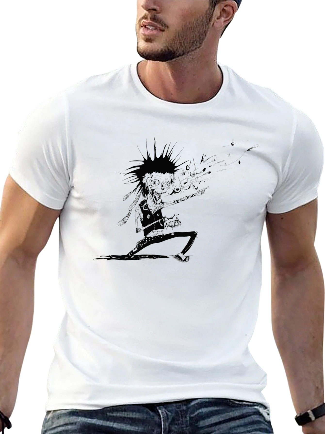 Edgy Graphic Tee - Punk Rock Skeleton Guitarist