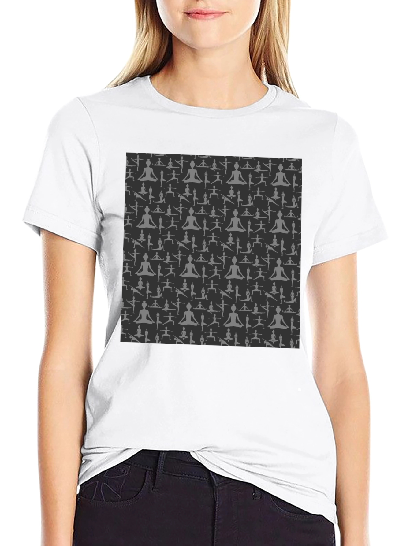 Yoga Pose Print Black T-Shirt