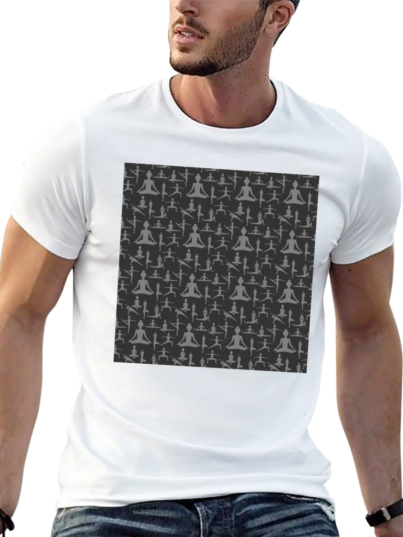 Yoga Pose Print Black T-Shirt