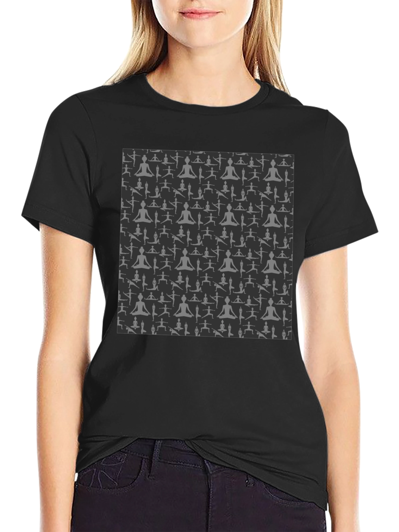Yoga Pose Print Black T-Shirt