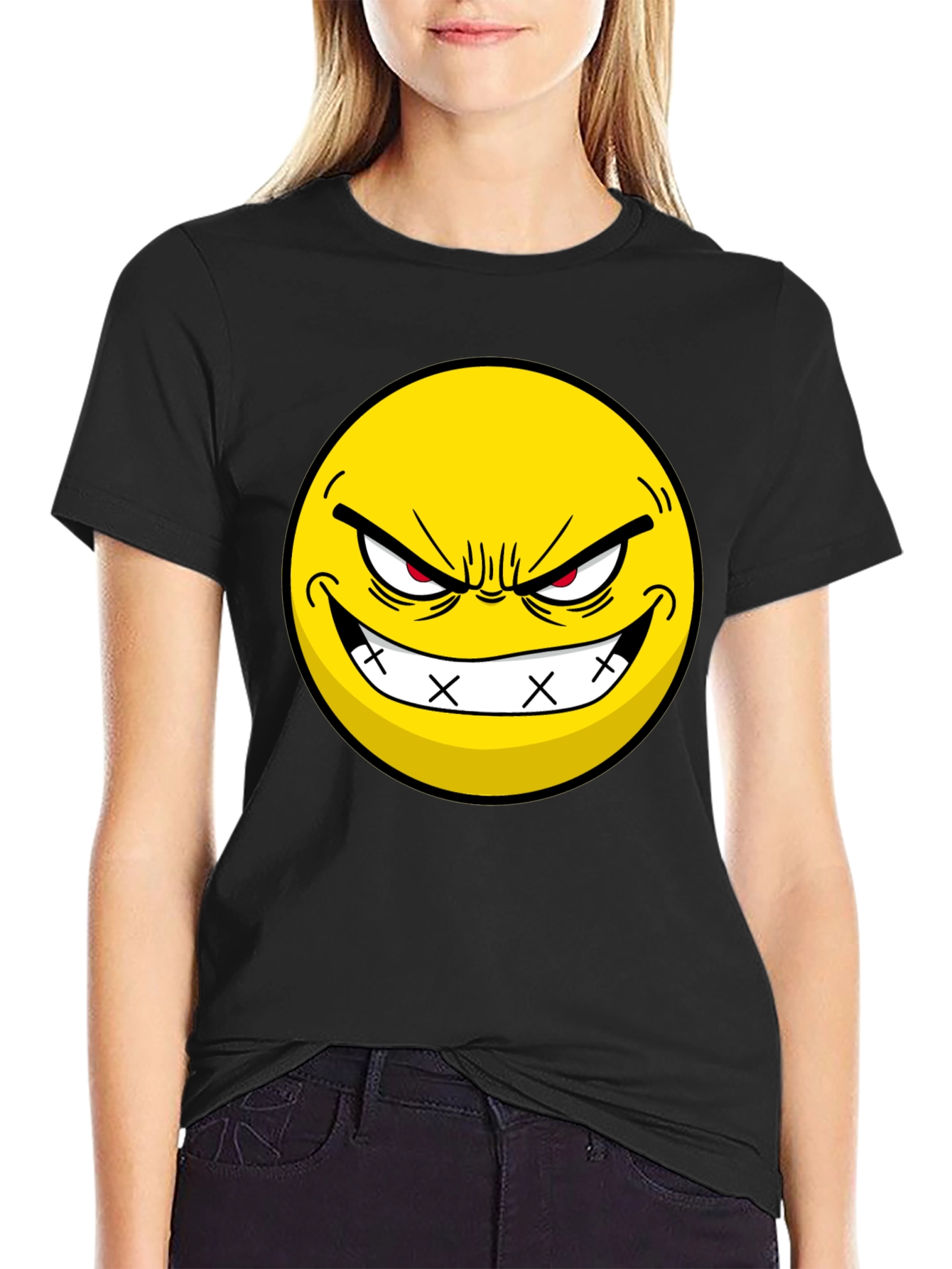 Evil Grin Emoji Black T-Shirt - Express Yourself!