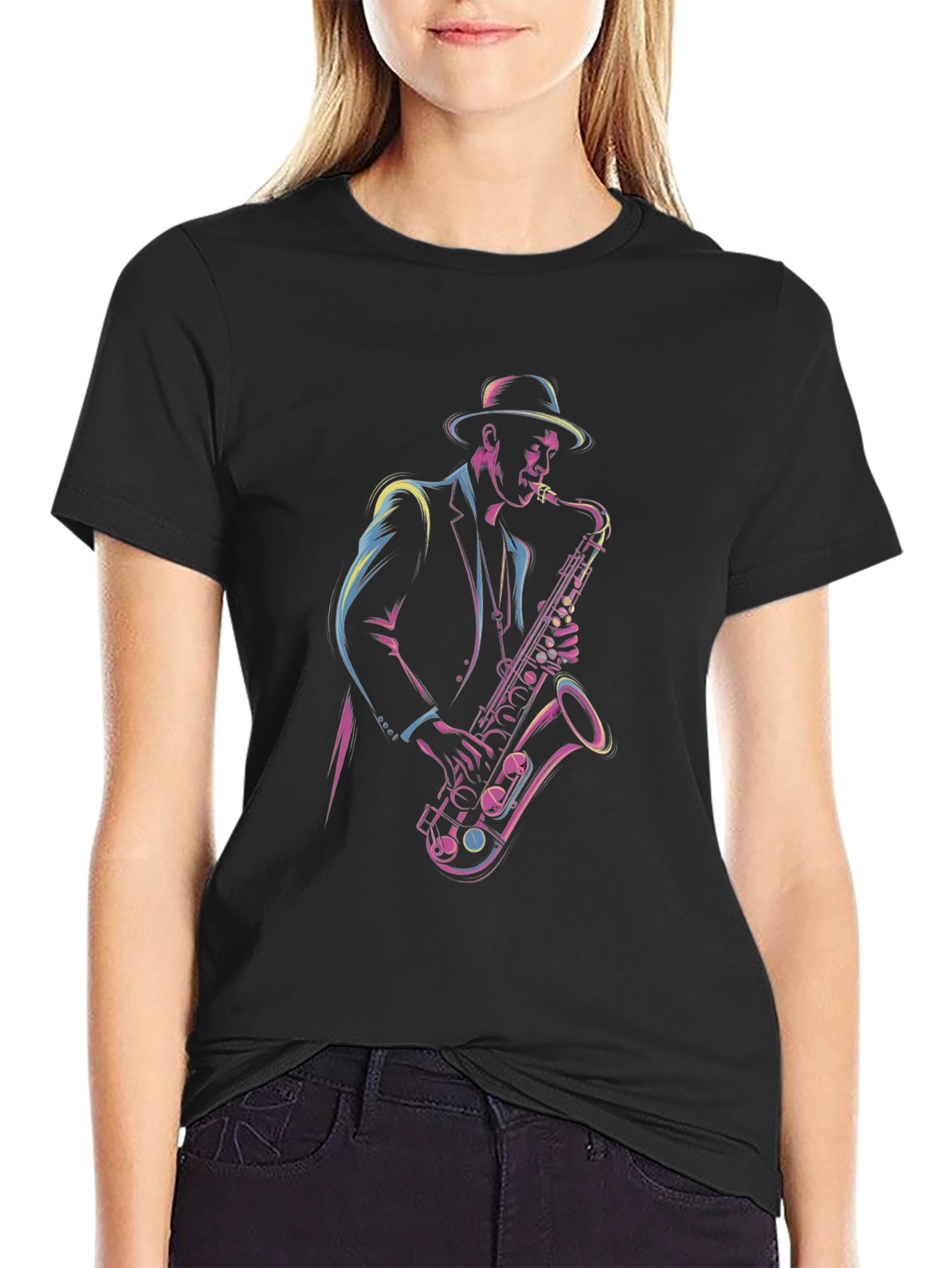 Saxophone Player Graphic Tee - Cool Jazz Shirt