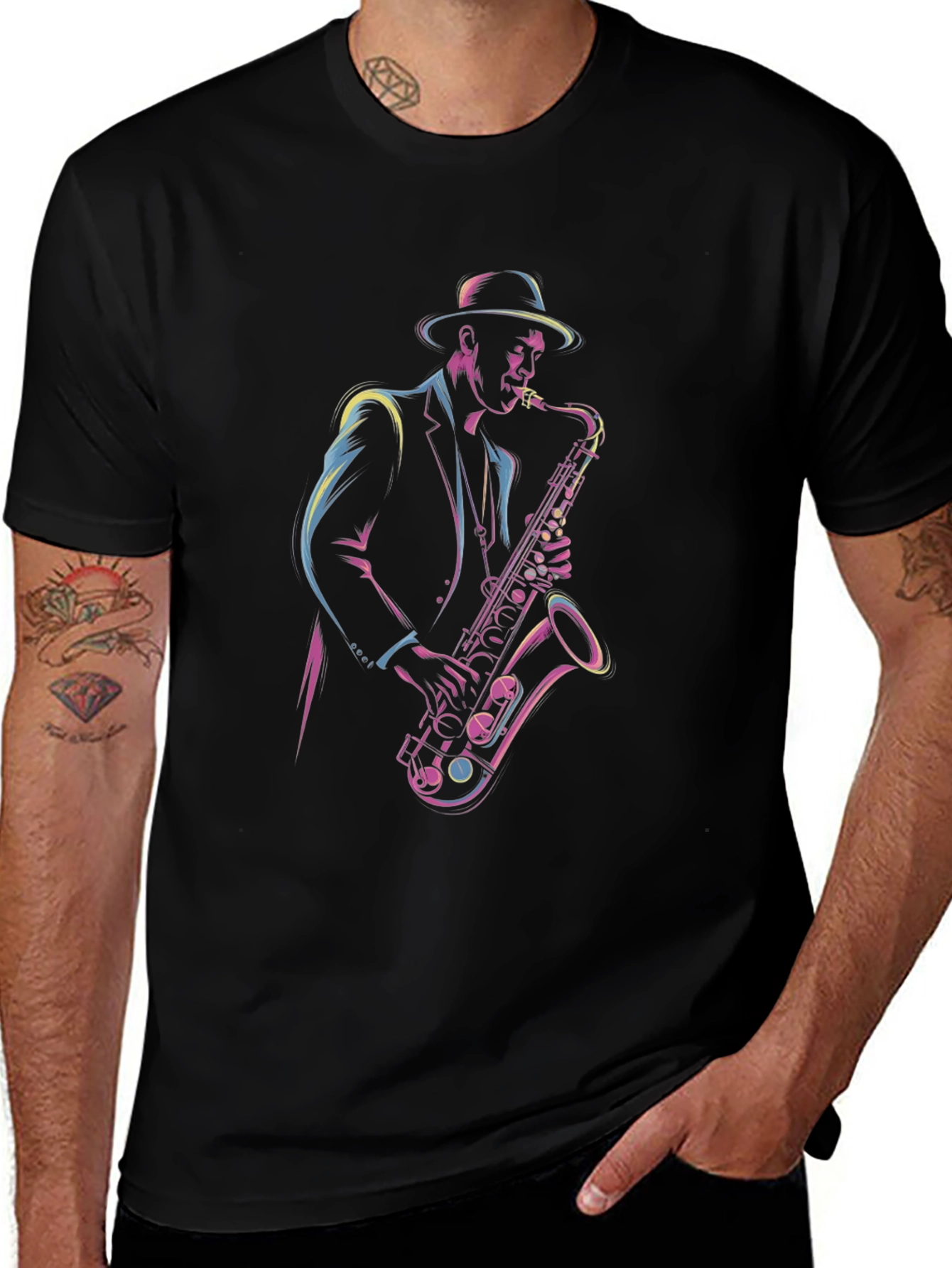 Saxophone Player Graphic Tee - Cool Jazz Shirt
