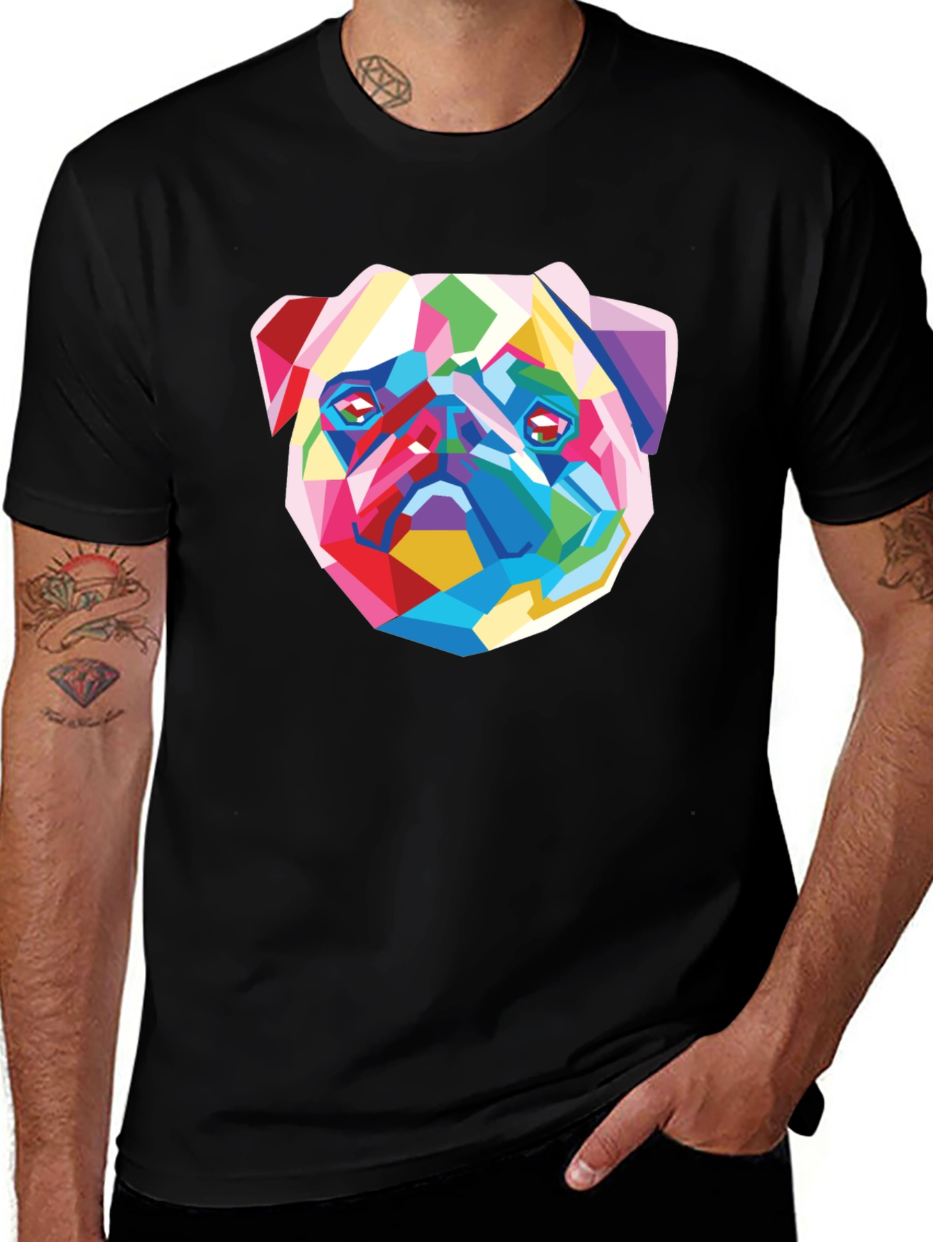 Geometric Pug Graphic Tee - Modern Art Shirt