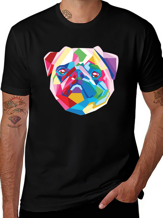 Geometric Pug Graphic Tee - Modern Art Shirt