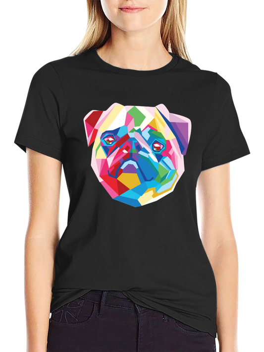 Geometric Pug Graphic Tee - Modern Art Shirt