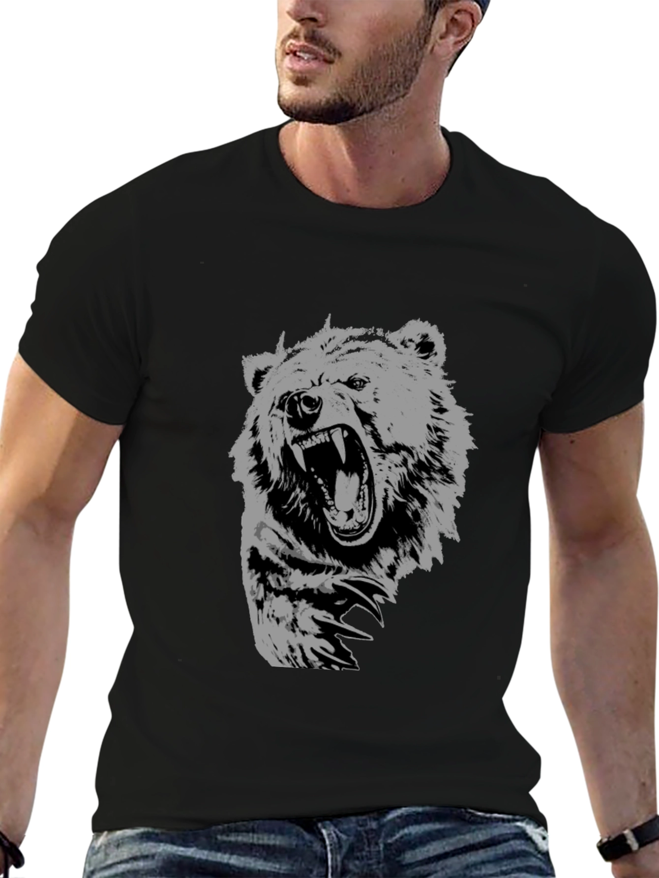 Mens Black Bear Graphic T-Shirt