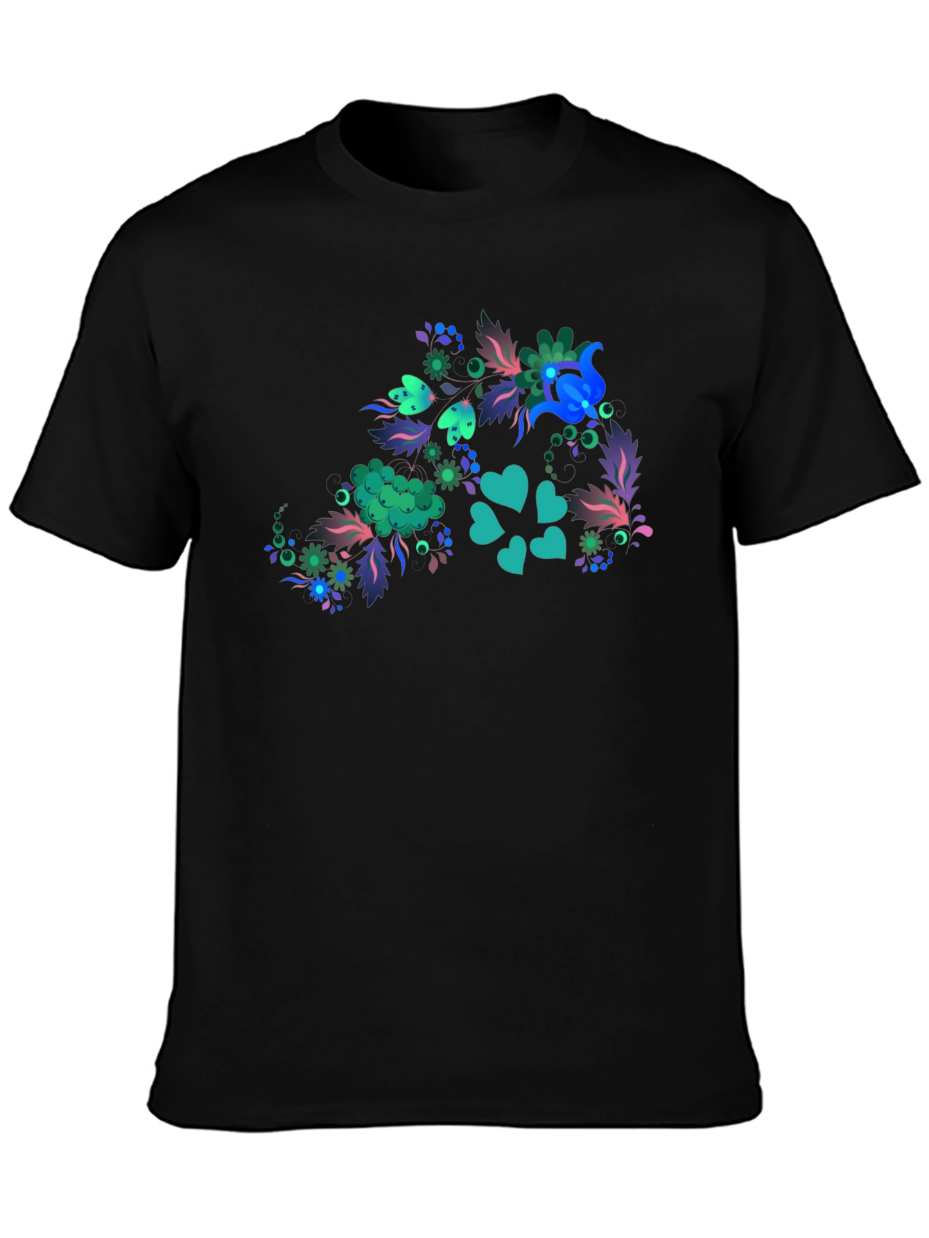 Floral Heart Tee - Mens Black T-Shirt