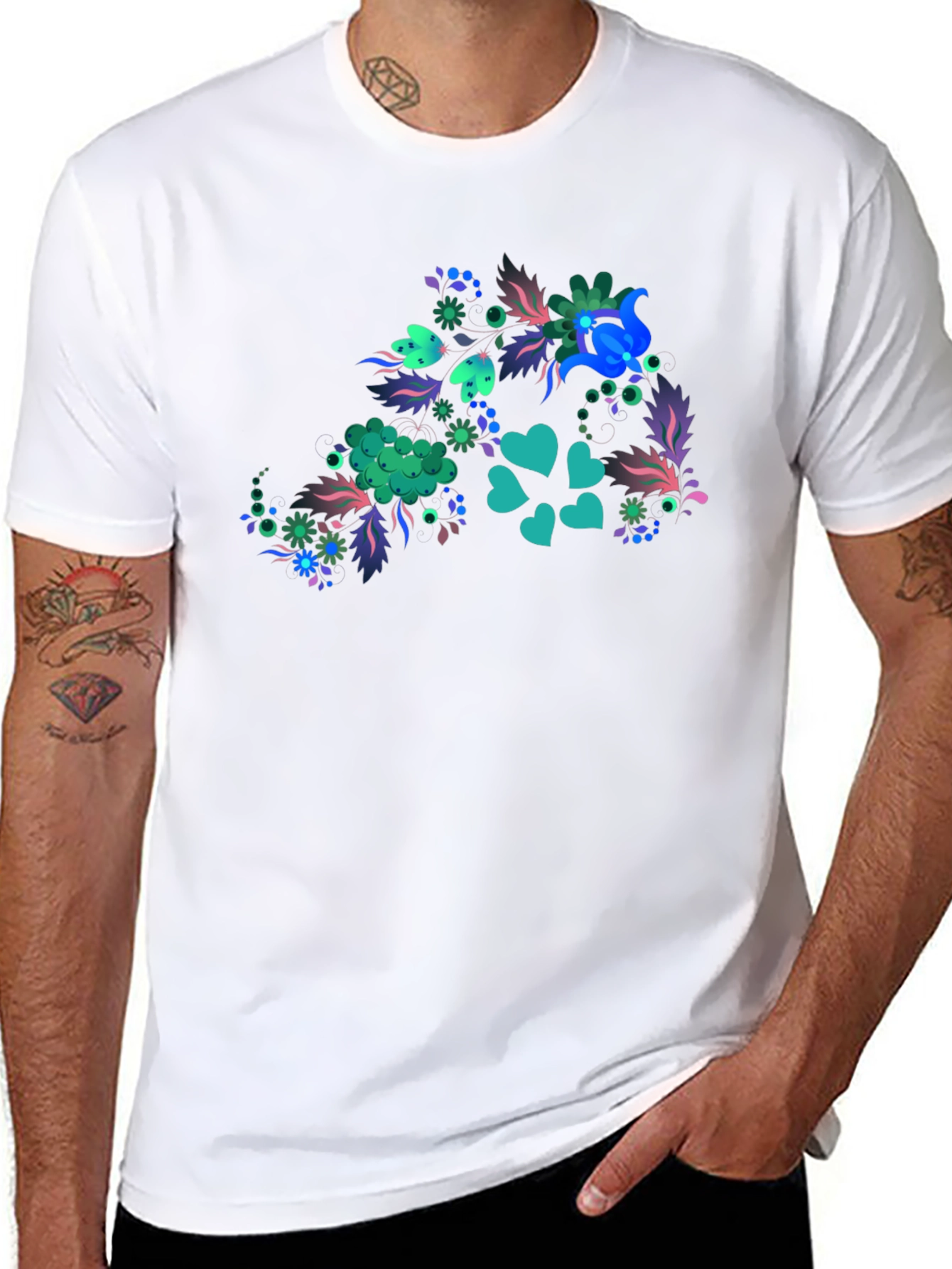 Floral Heart Tee - Mens Black T-Shirt