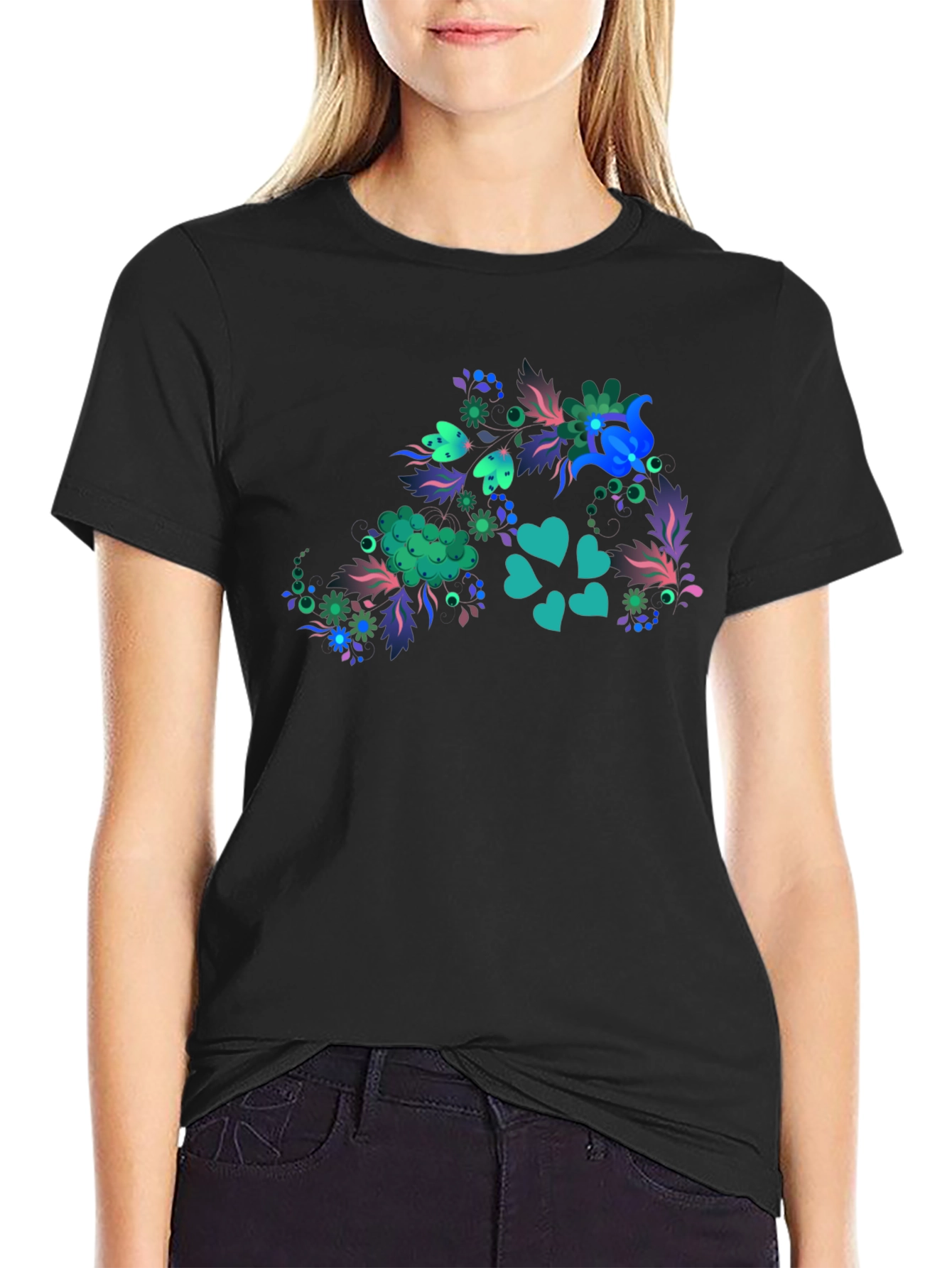 Floral Heart Tee - Mens Black T-Shirt