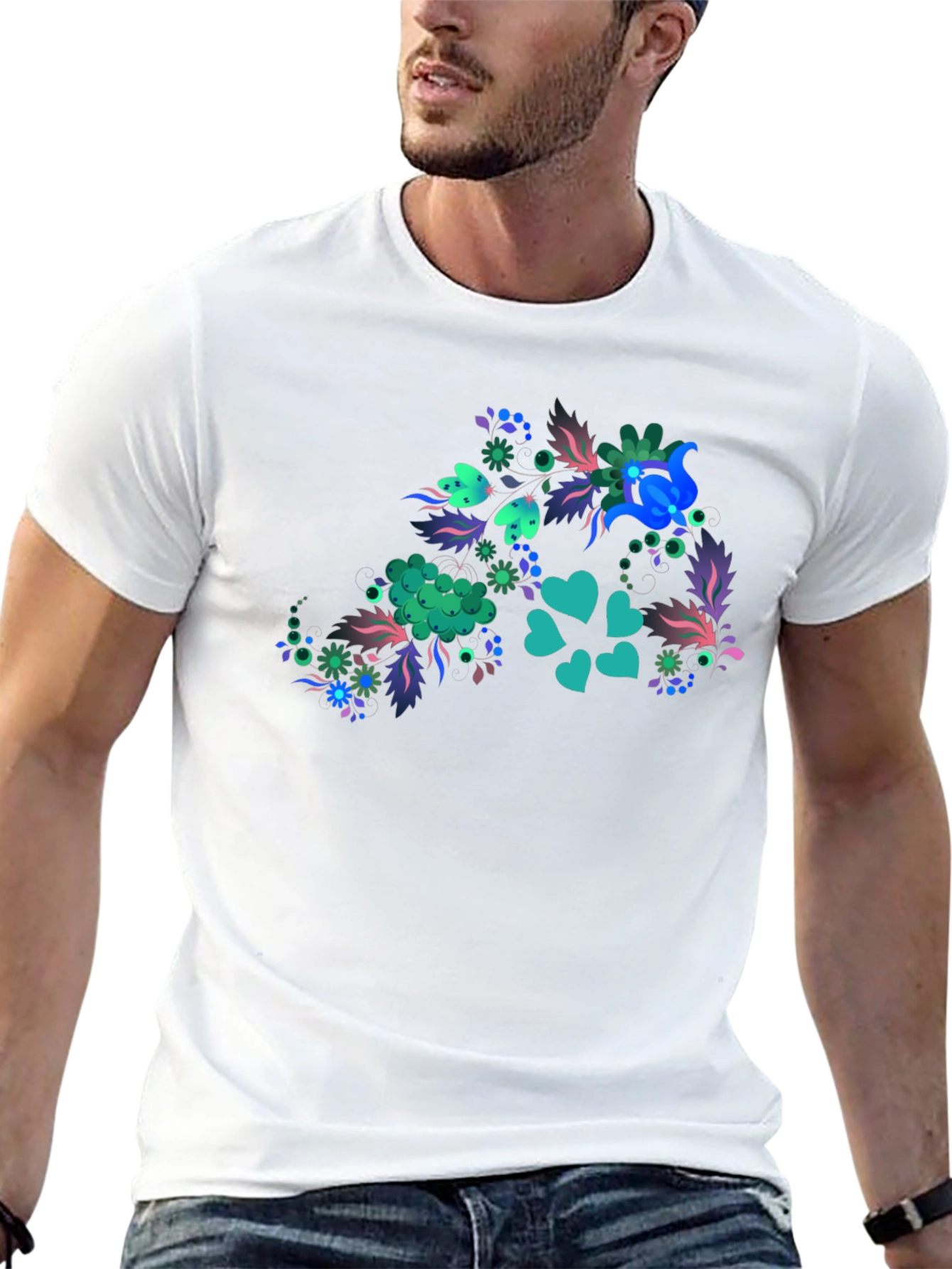 Floral Heart Tee - Mens Black T-Shirt