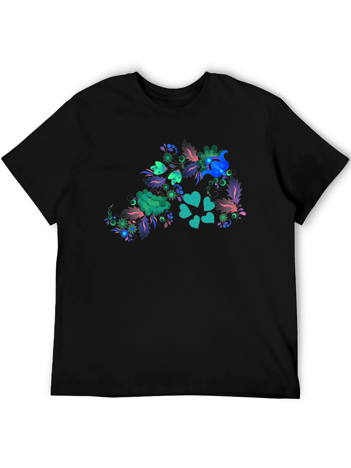 Floral Heart Tee - Mens Black T-Shirt