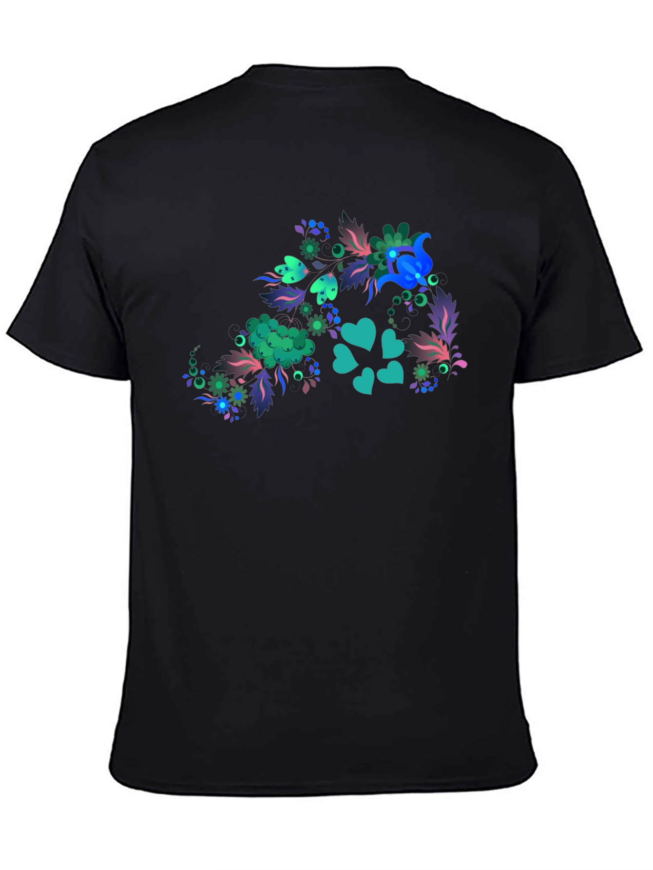 Floral Heart Tee - Mens Black T-Shirt