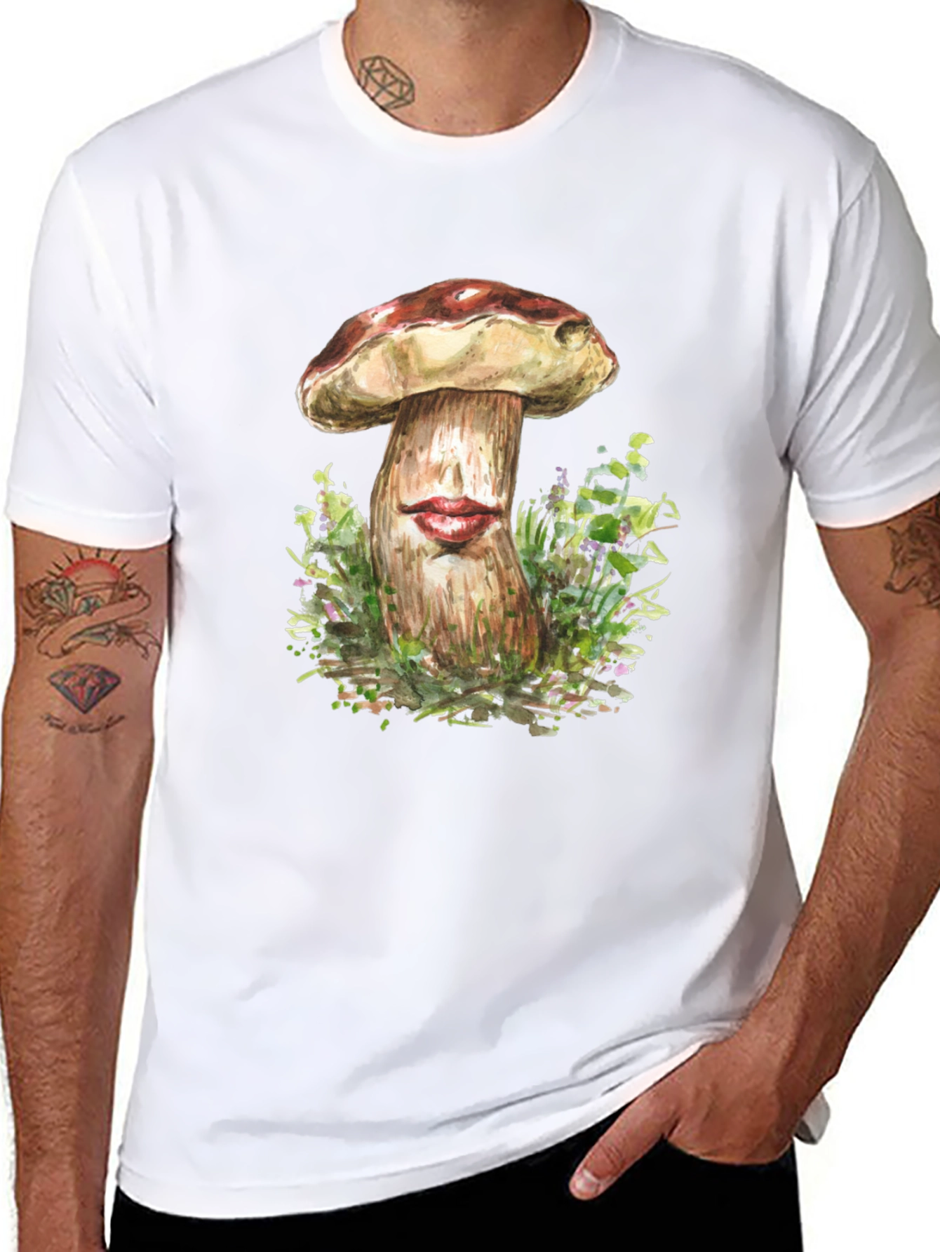 Mushroom Lips Graphic Tee - Unique Humor T-Shirt