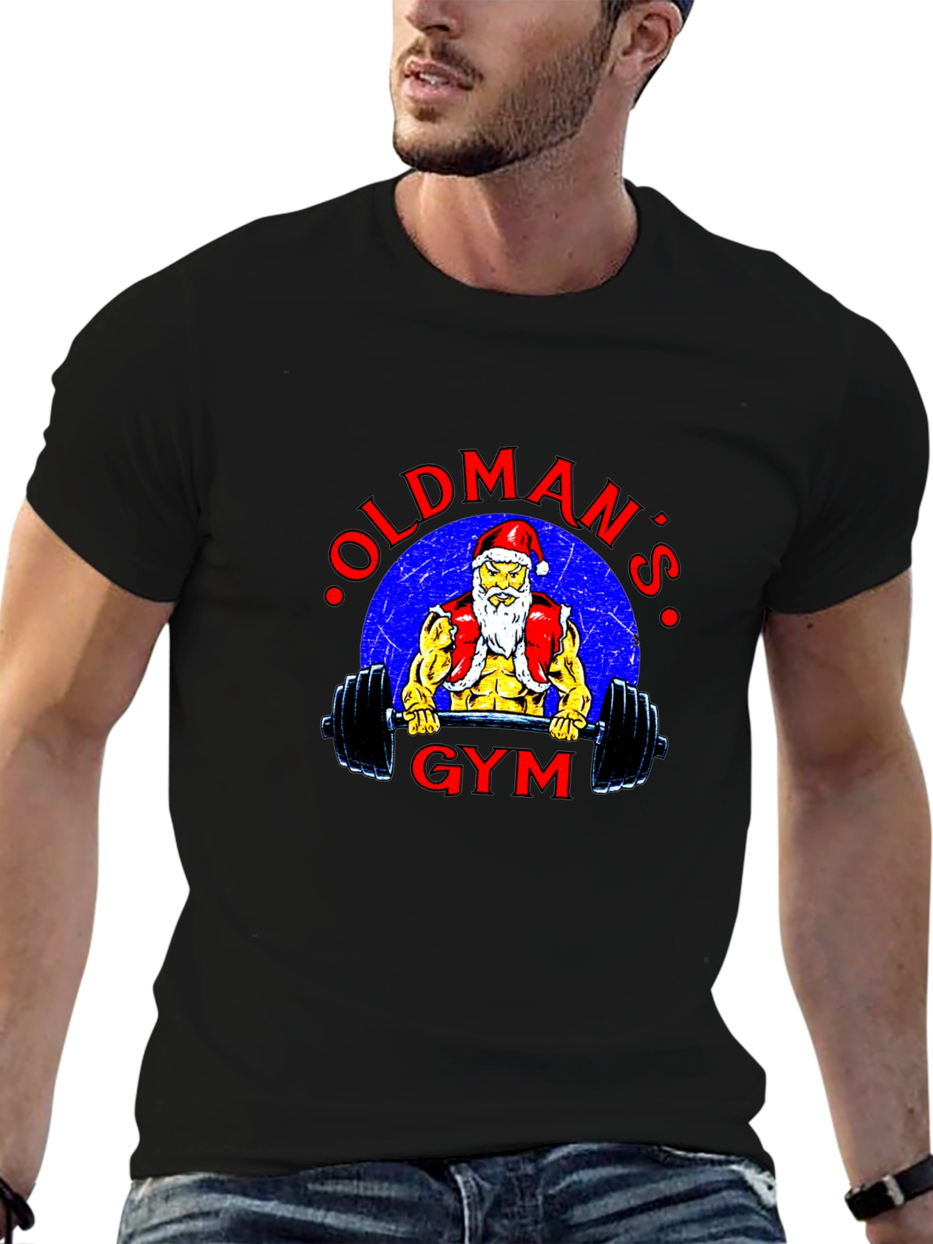 Oldmans Gym Santa Black T-Shirt