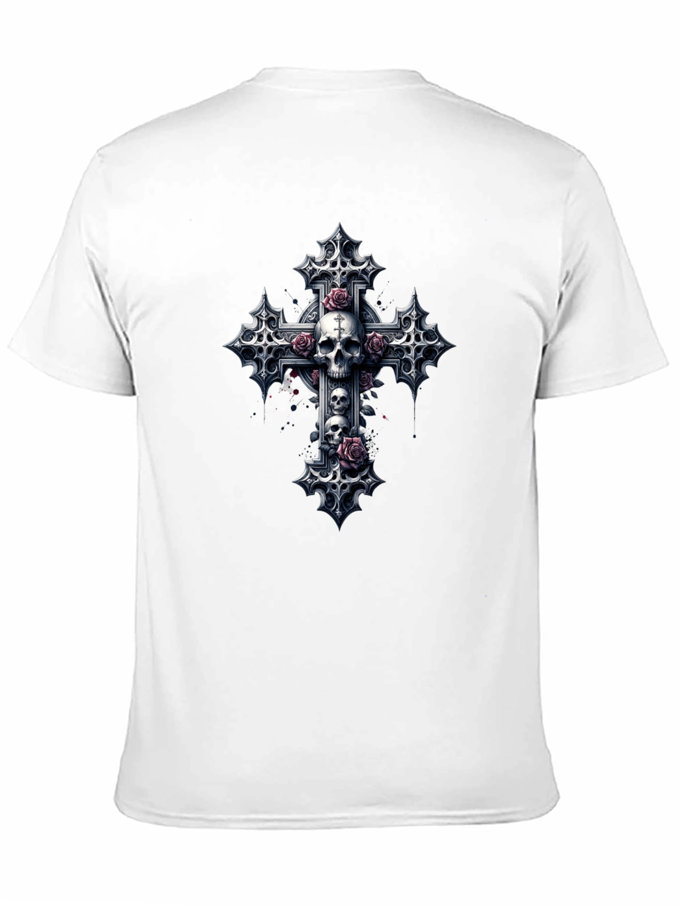 Skull & Roses Gothic Cross Black T-Shirt