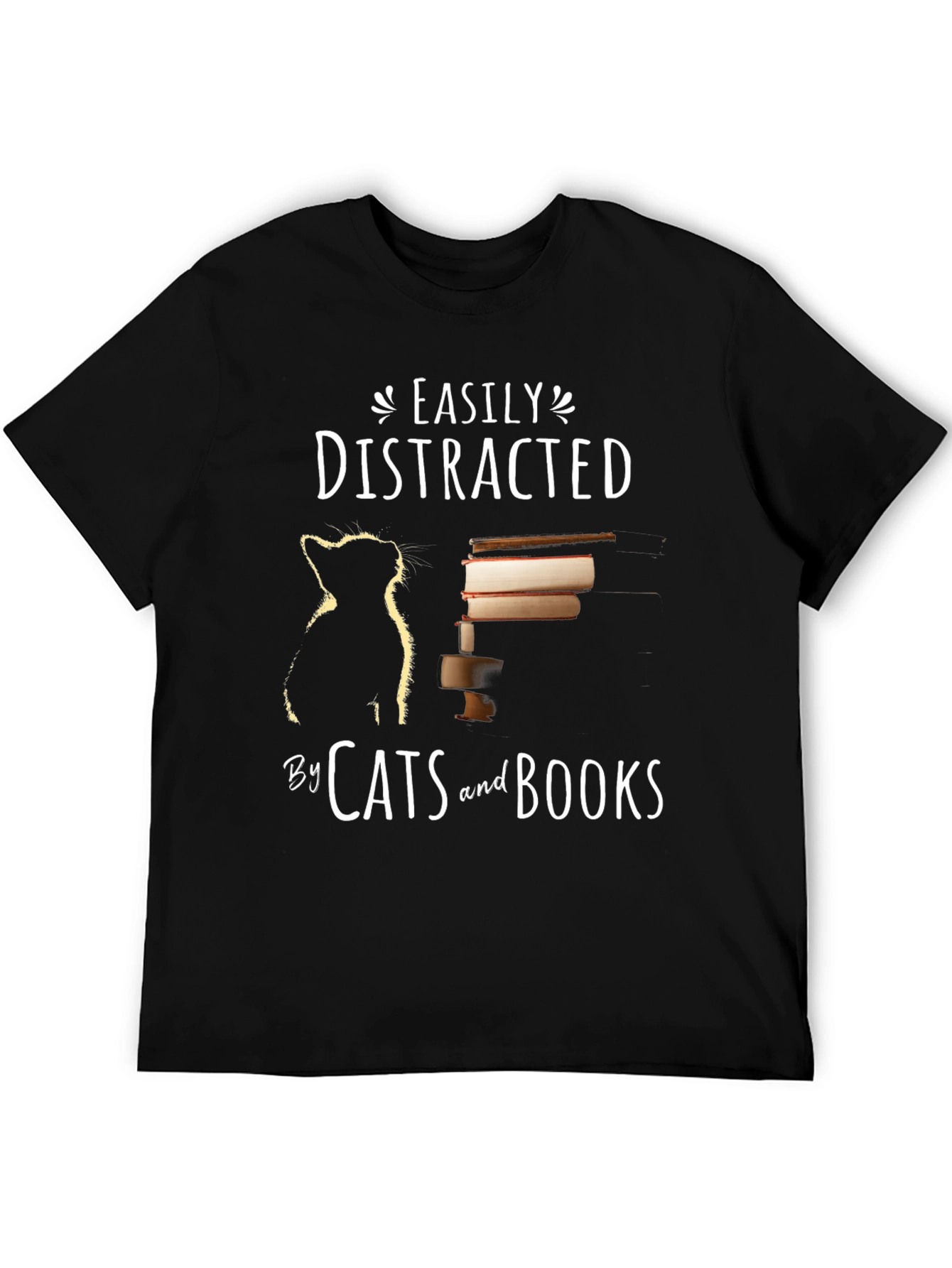 Easily Distracted by Cats and Books T-Shirt