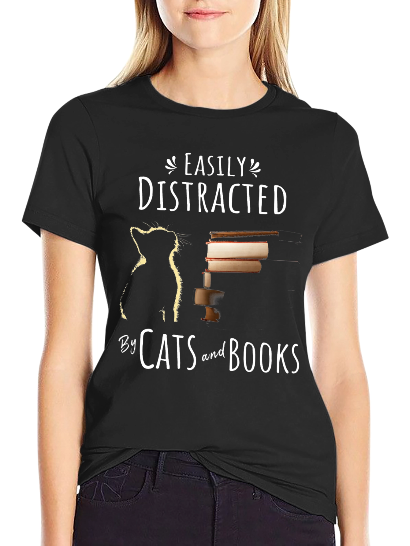 Easily Distracted by Cats and Books T-Shirt