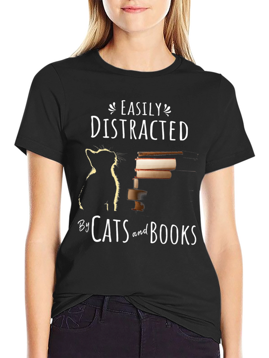 Easily Distracted by Cats and Books T-Shirt