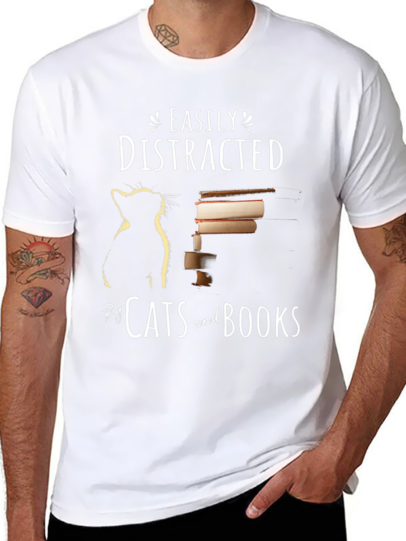 Easily Distracted by Cats and Books T-Shirt
