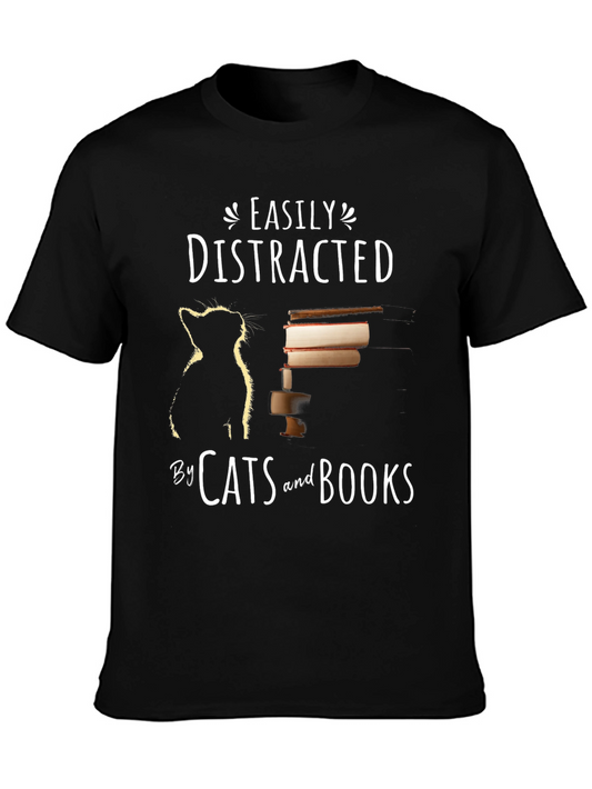 Easily Distracted by Cats and Books T-Shirt