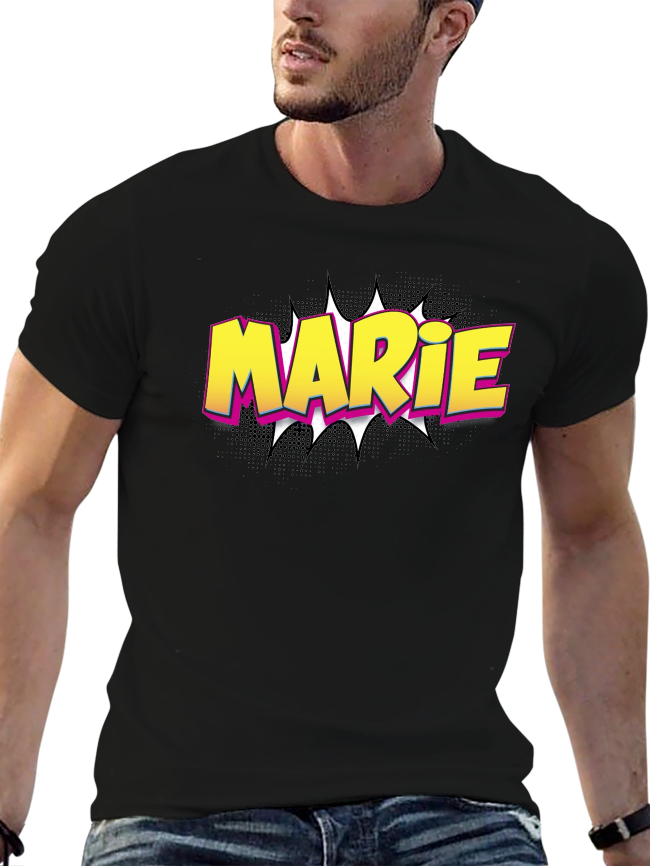Marie Comic Style T-Shirt - Black Cotton Tee
