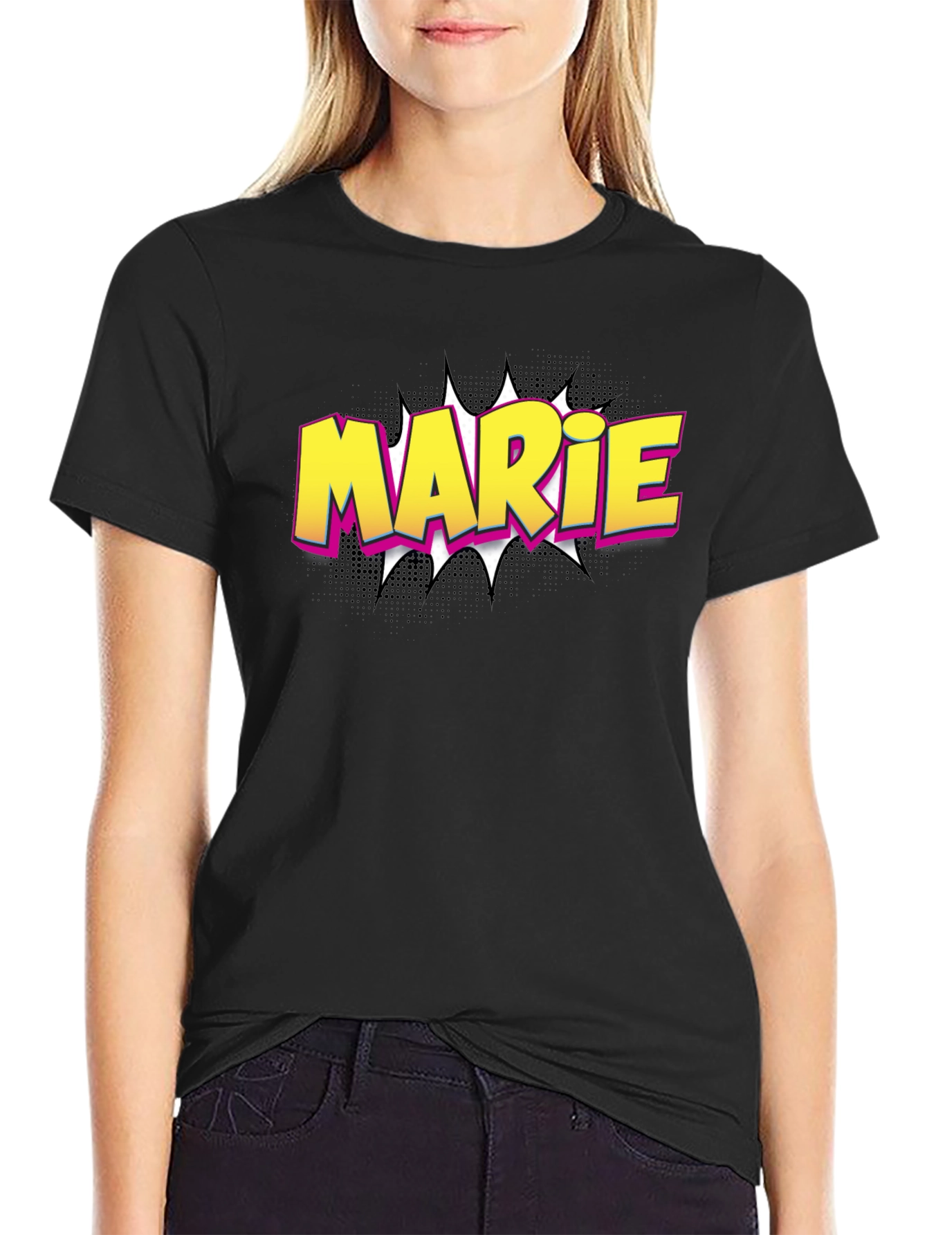 Marie Comic Style T-Shirt - Black Cotton Tee